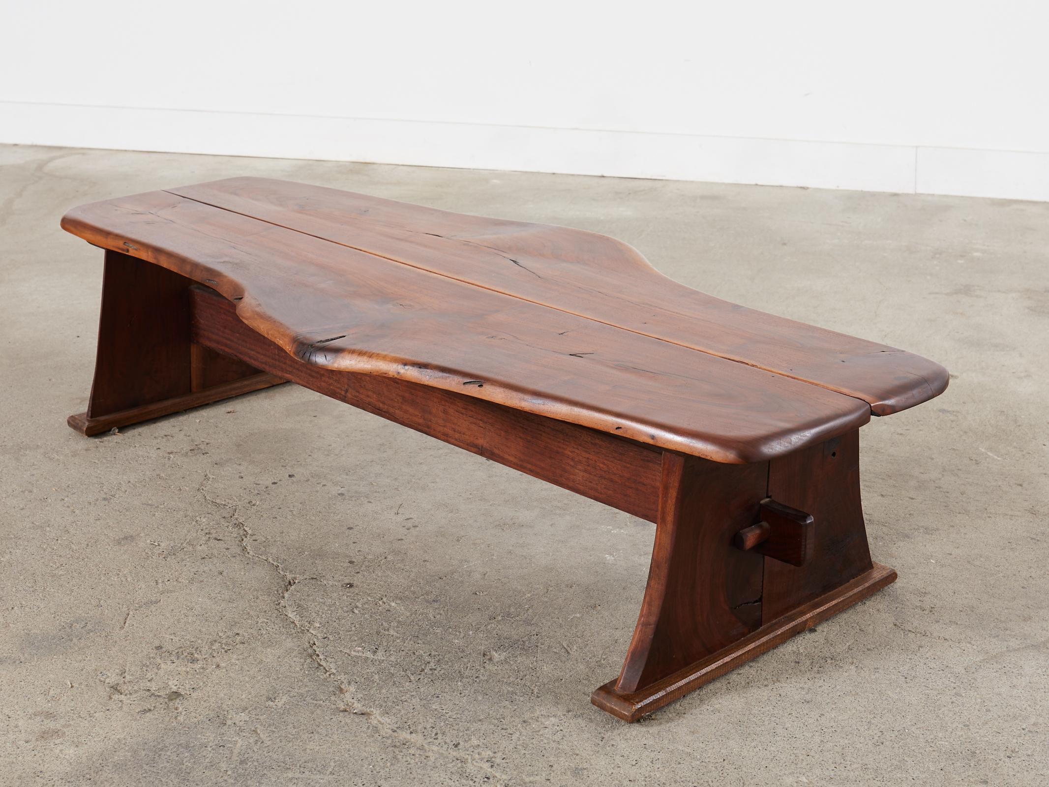 George Nakashima Inspired Natural Edge Walnut Bench Coffee Table For Sale 8