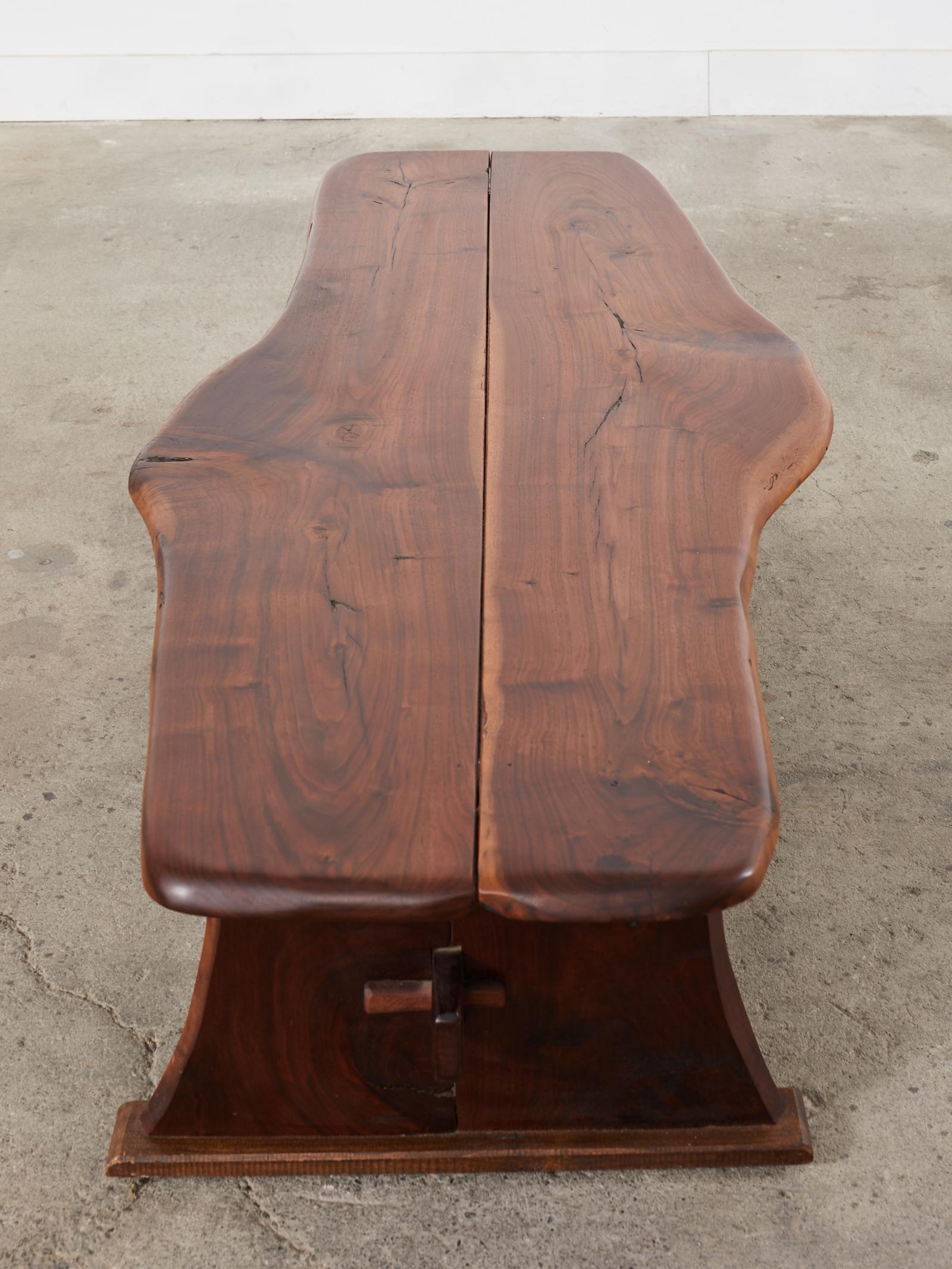 George Nakashima Inspired Natural Edge Walnut Bench Coffee Table For Sale 9