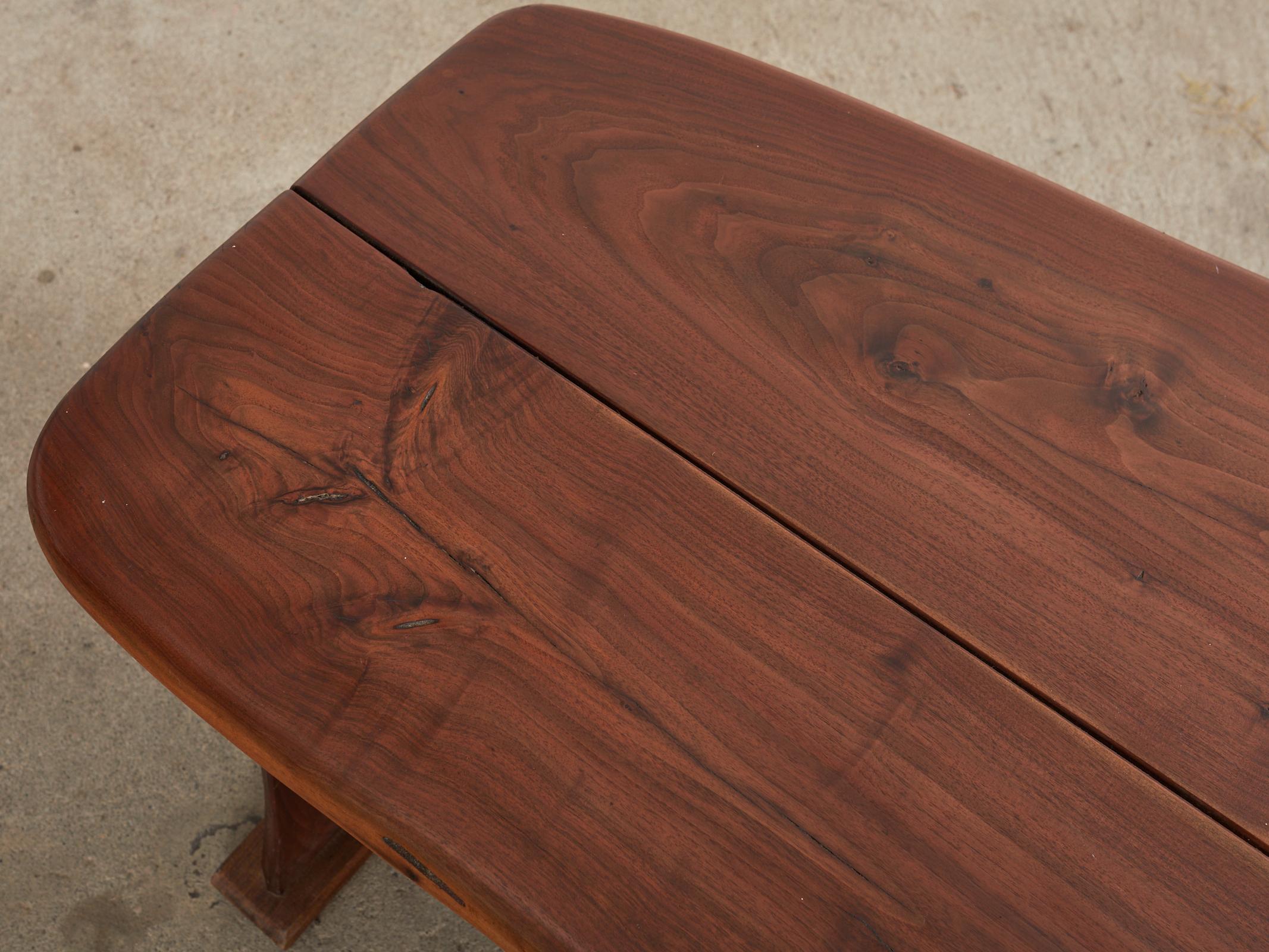 George Nakashima Inspired Natural Edge Walnut Bench Coffee Table For Sale 11