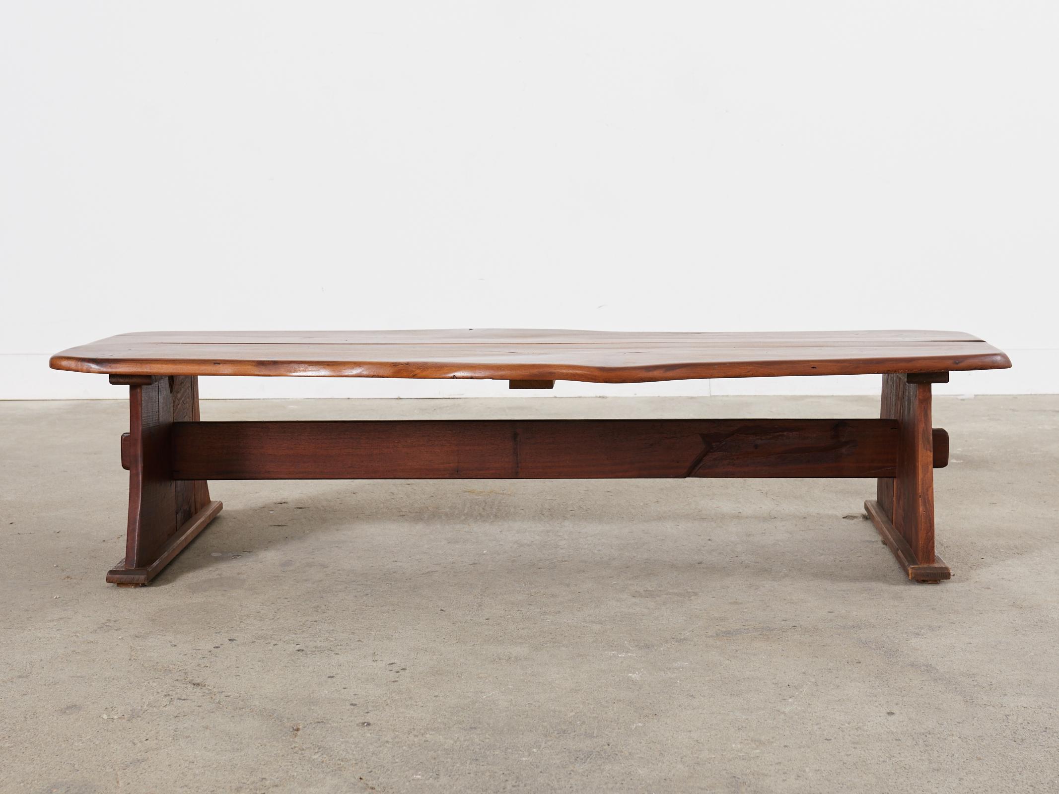 George Nakashima Inspired Natural Edge Walnut Bench Coffee Table For Sale 12