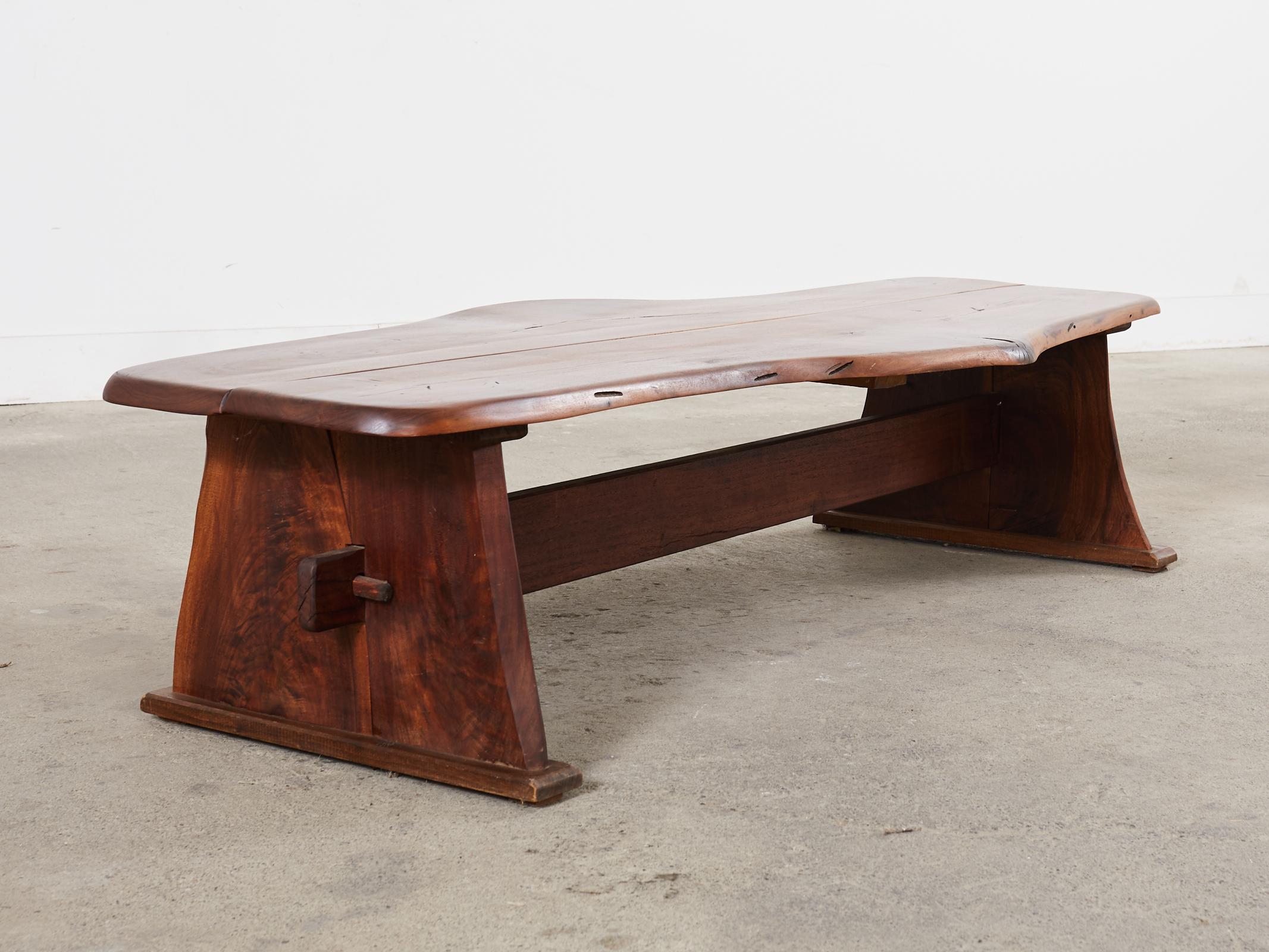 Mid-Century Modern George Nakashima Inspired Natural Edge Walnut Bench Coffee Table For Sale