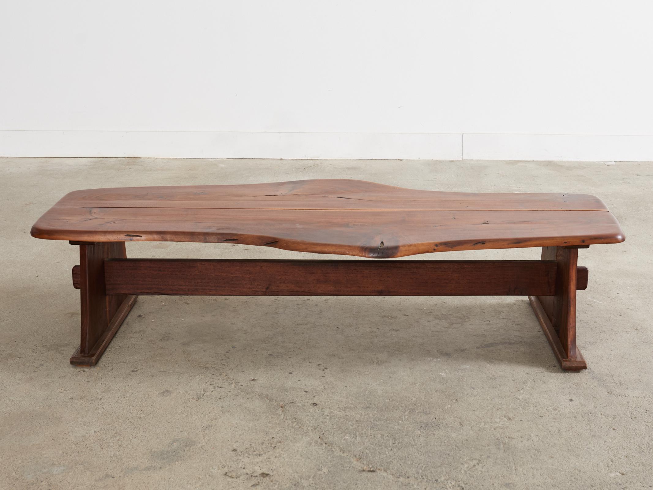 American George Nakashima Inspired Natural Edge Walnut Bench Coffee Table For Sale