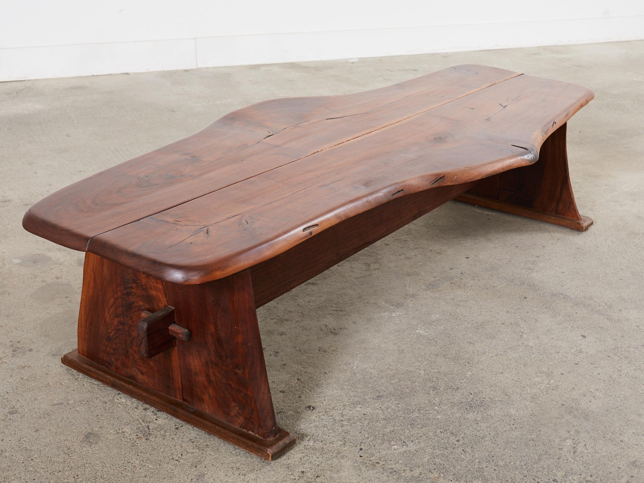 20th Century George Nakashima Inspired Natural Edge Walnut Bench Coffee Table For Sale