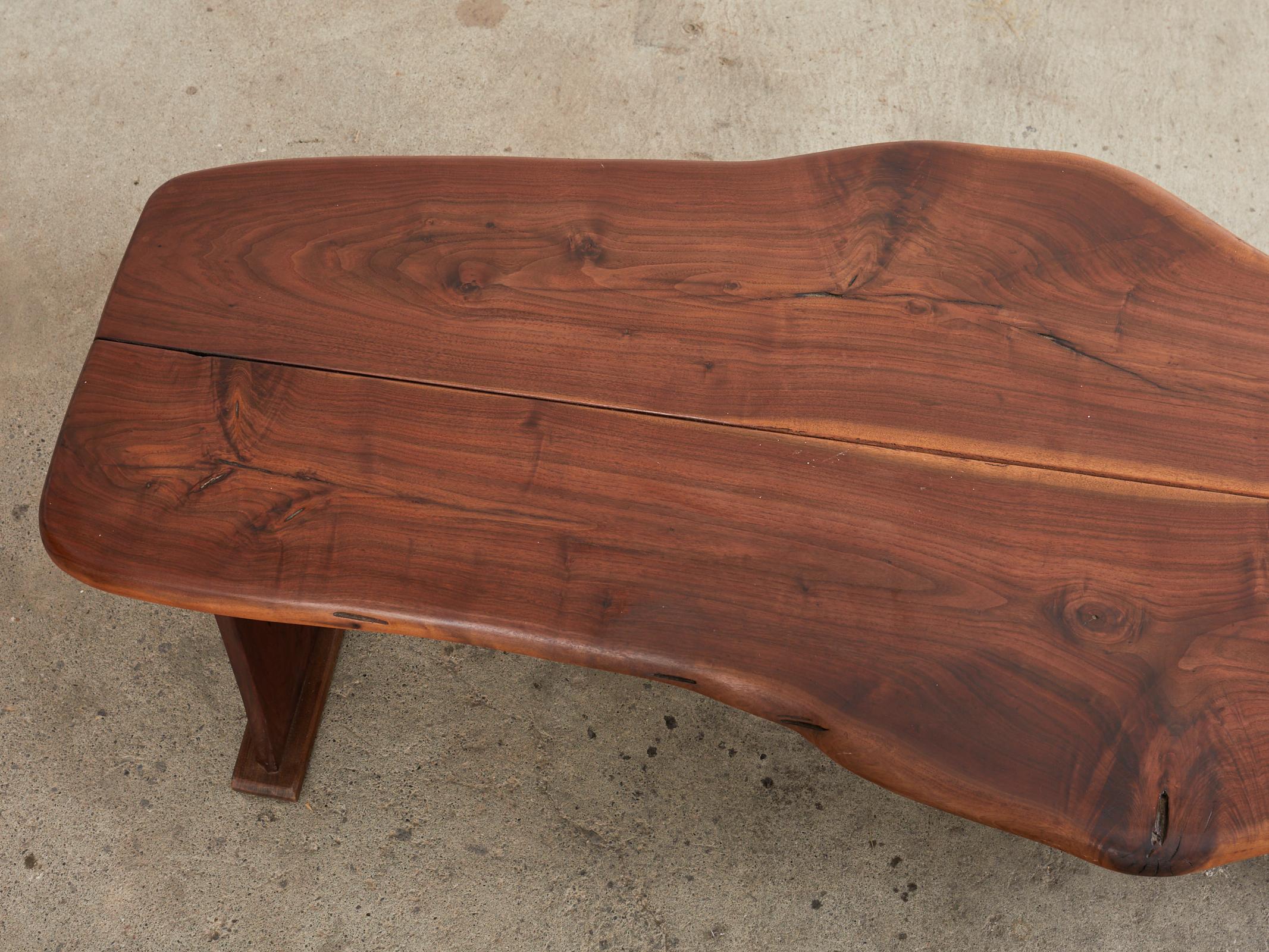 George Nakashima Inspired Natural Edge Walnut Bench Coffee Table For Sale 1