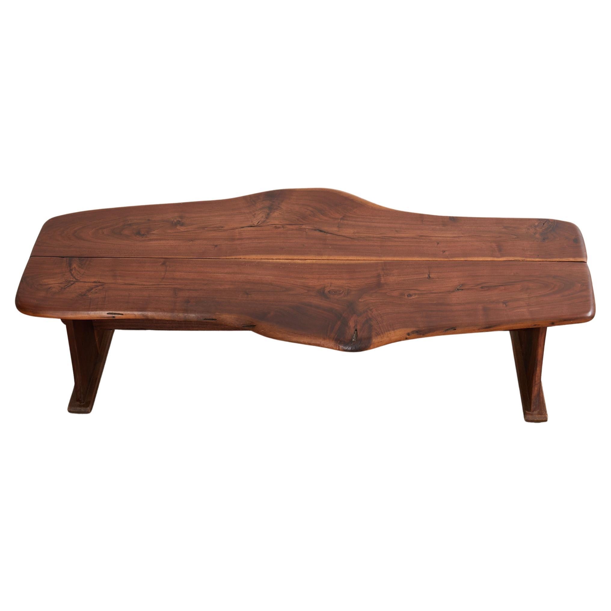 George Nakashima Inspired Natural Edge Walnut Bench Coffee Table For Sale