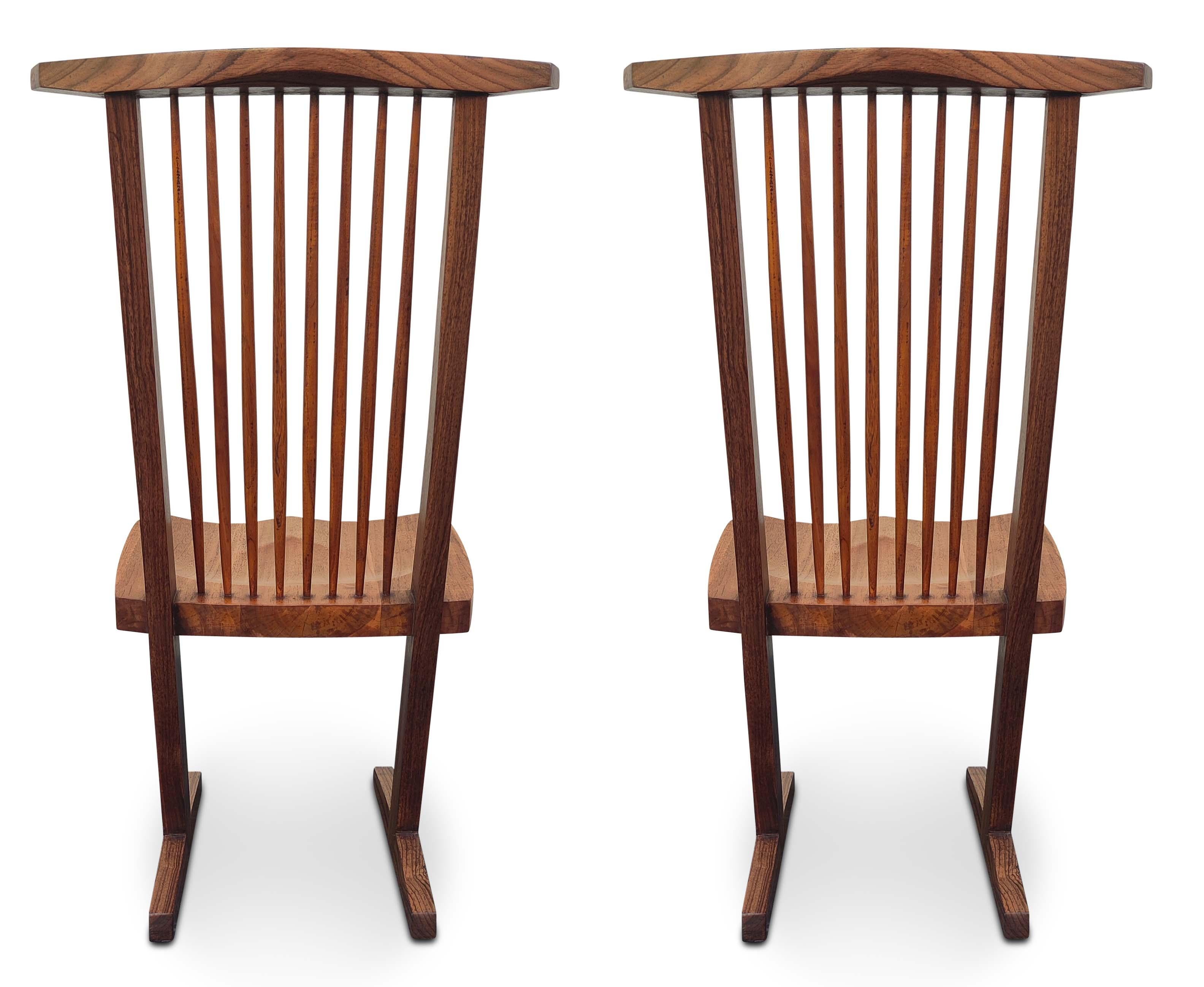 Mid-Century Modern George Nakashima Inspired Set of Six Conoid Style Dining Chairs Mixed Hardwoods