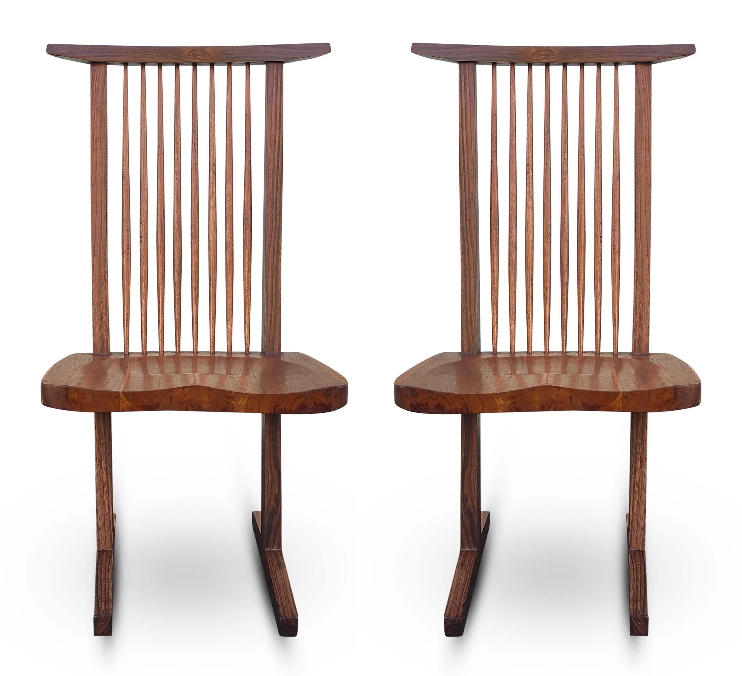 American George Nakashima Inspired Set of Six Conoid Style Dining Chairs Mixed Hardwoods