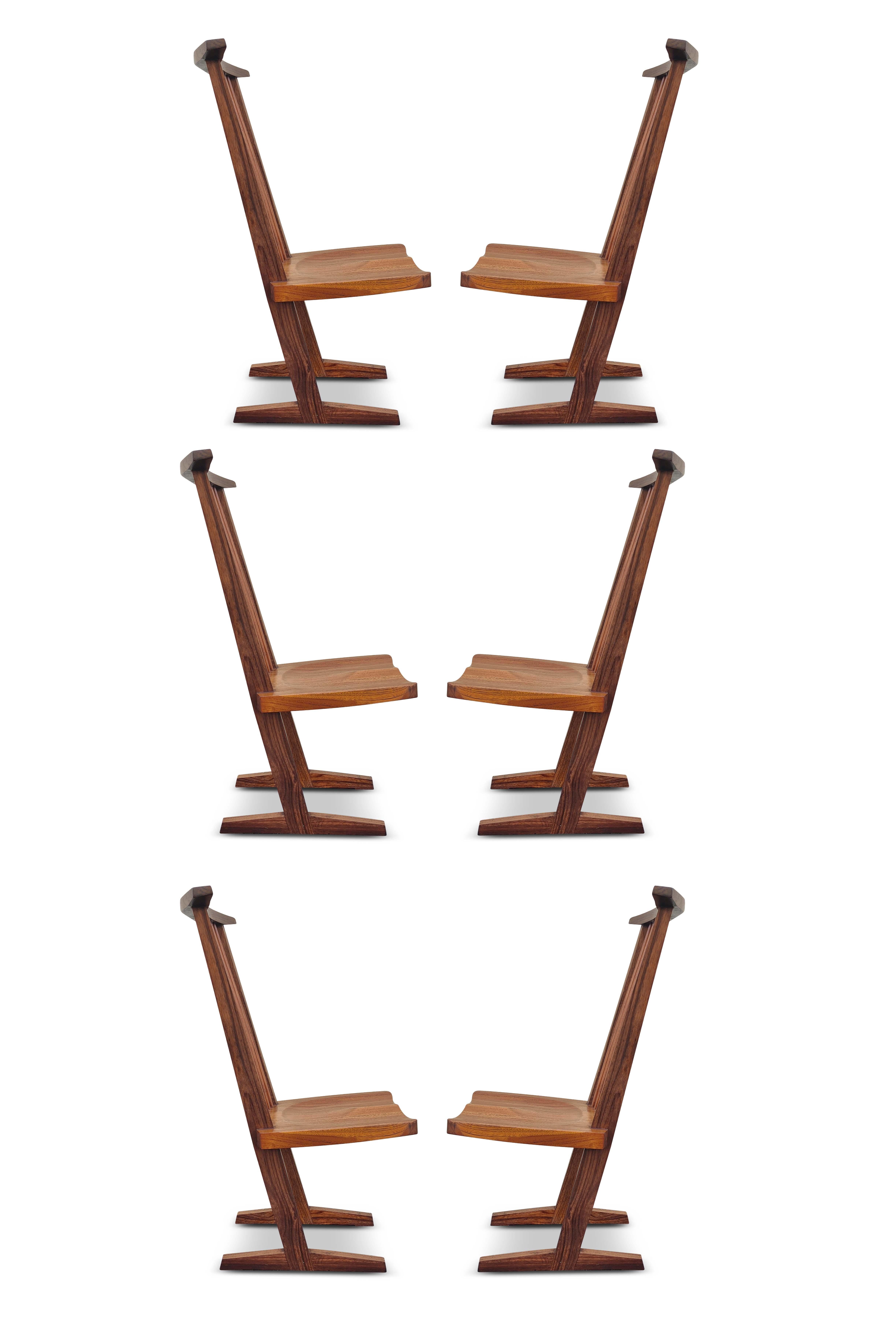 Oiled George Nakashima Inspired Set of Six Conoid Style Dining Chairs Mixed Hardwoods