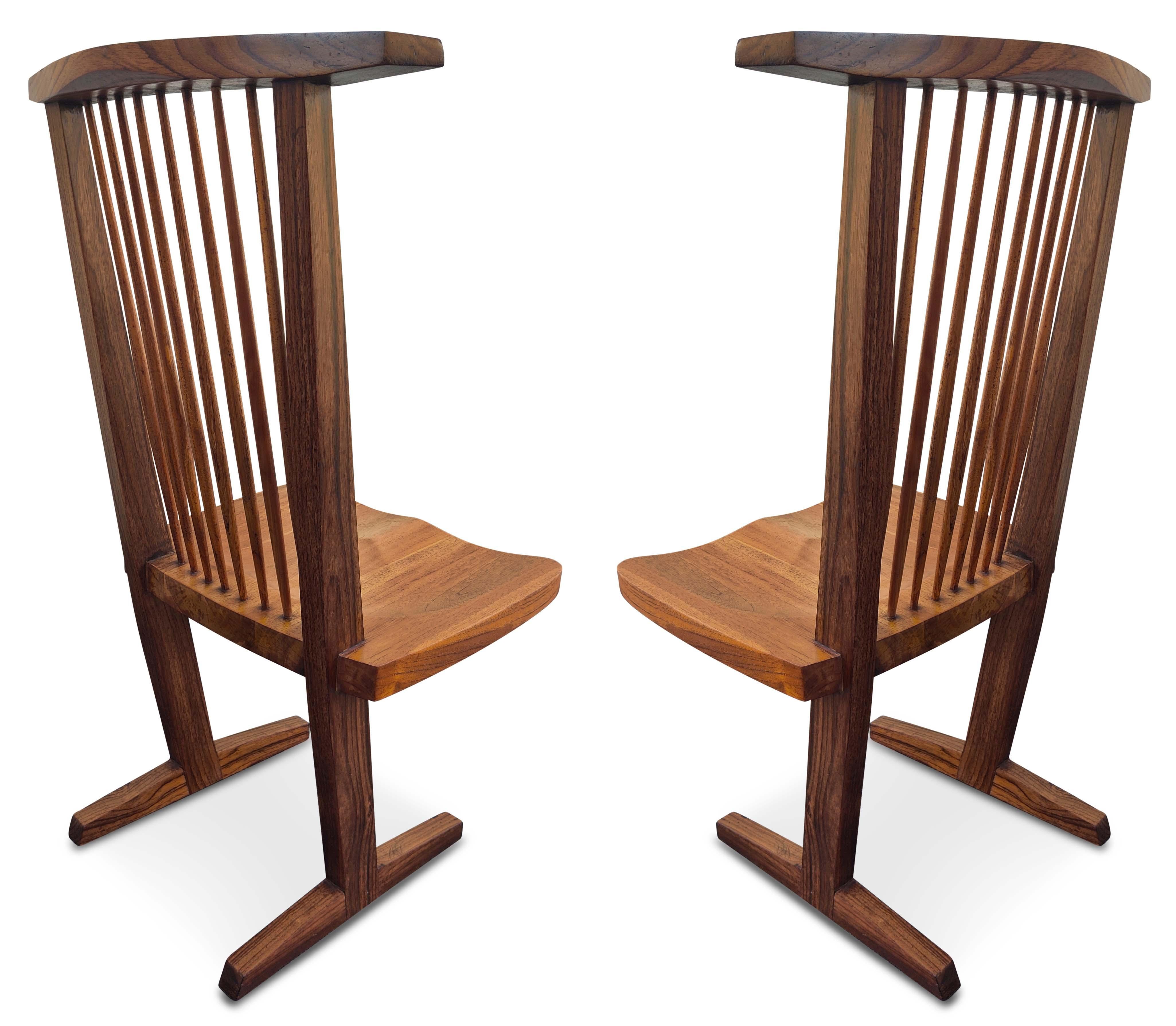 George Nakashima Inspired Set of Six Conoid Style Dining Chairs Mixed Hardwoods In Good Condition In Philadelphia, PA