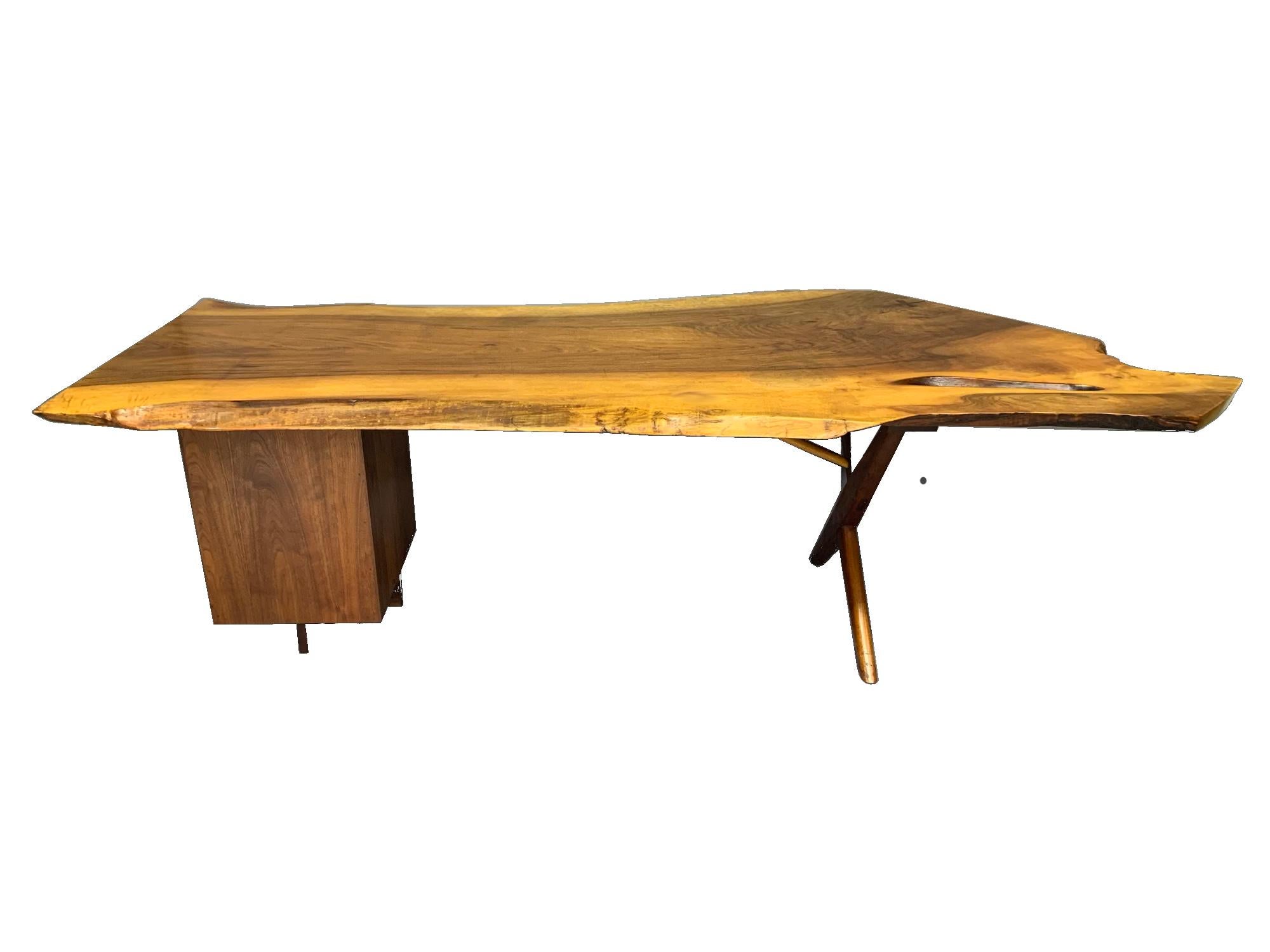Mid-Century Modern George Nakashima Large Conoid Writing Desk with Free-Form Edge Top
