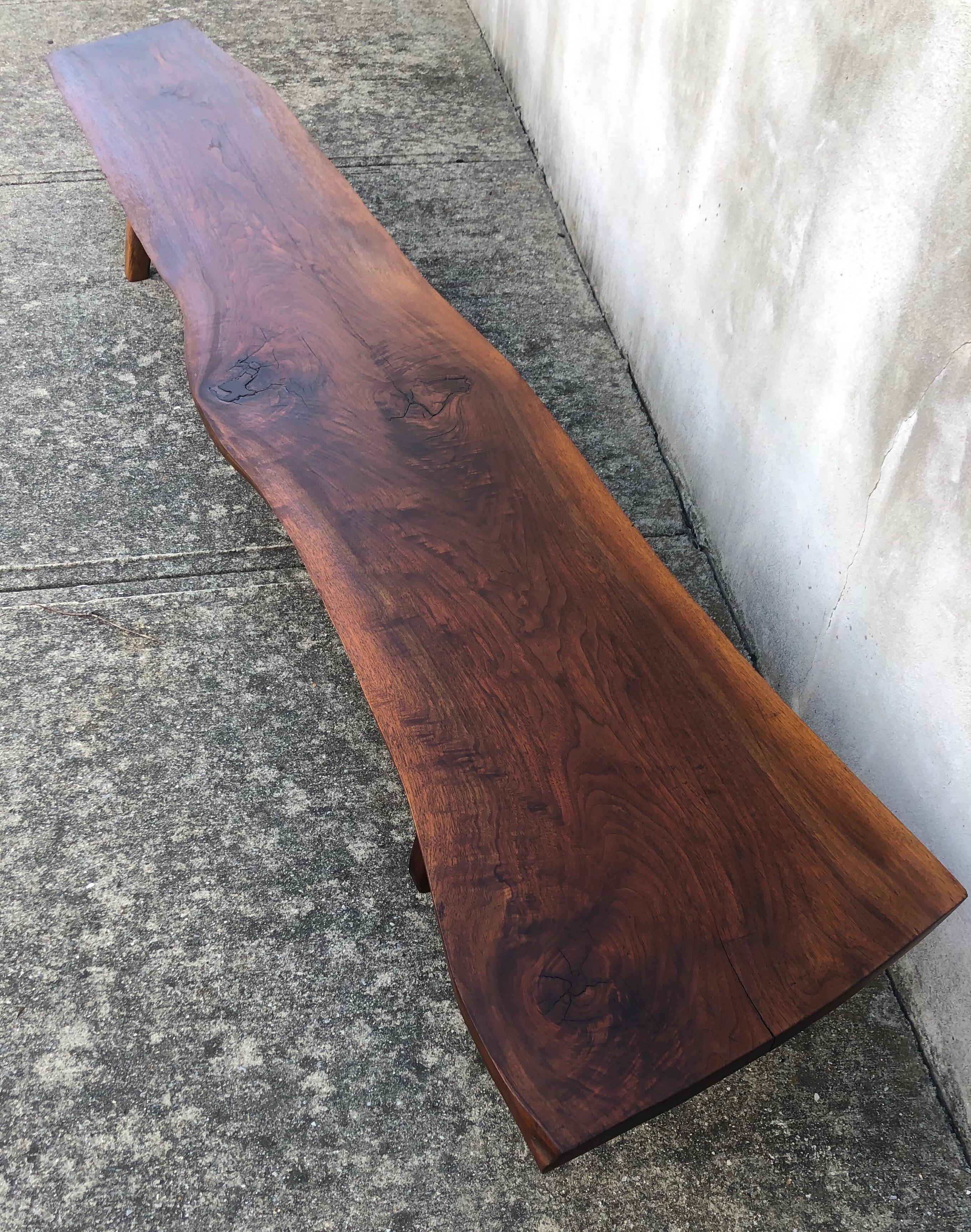 Mid Century Live Edge Black Walnut Bench, George Nakashima, In The Style Of, 9' For Sale 5