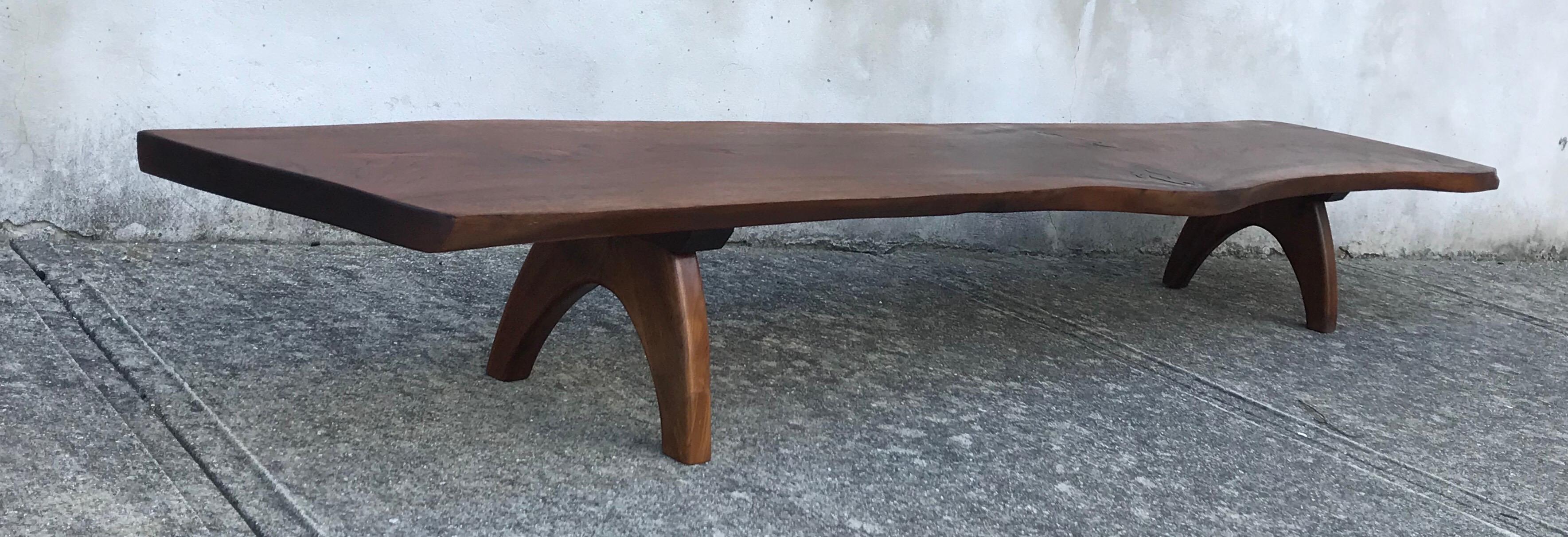 Mid-Century Modern Mid Century Live Edge Black Walnut Bench, George Nakashima, In The Style Of, 9' For Sale
