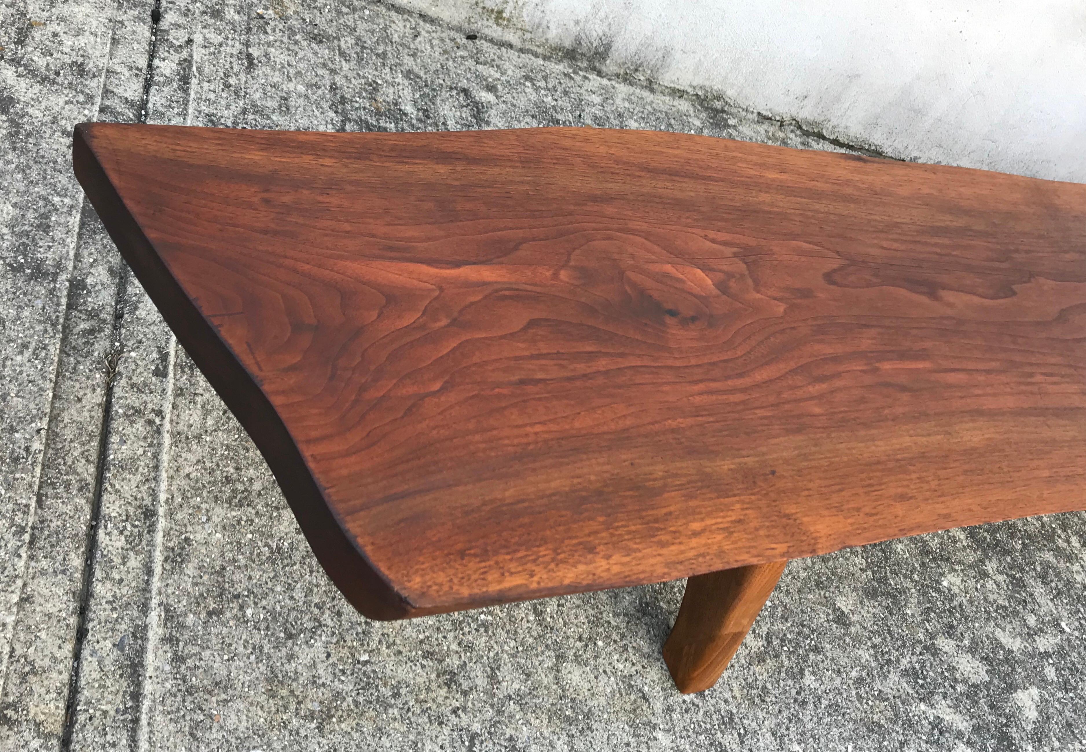 Mid-20th Century Mid Century Live Edge Black Walnut Bench, George Nakashima, In The Style Of, 9' For Sale