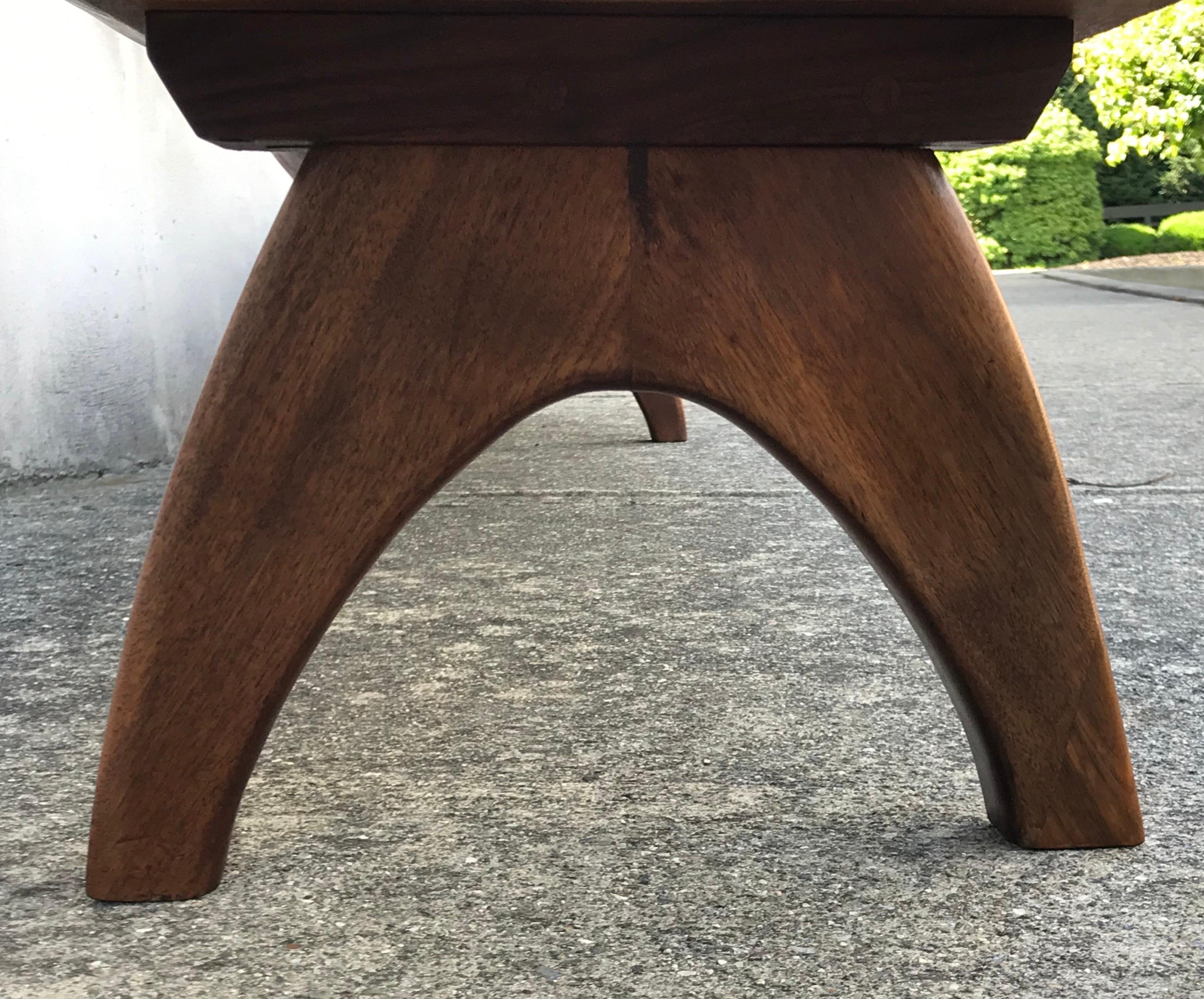 Mid Century Live Edge Black Walnut Bench, George Nakashima, In The Style Of, 9' For Sale 2