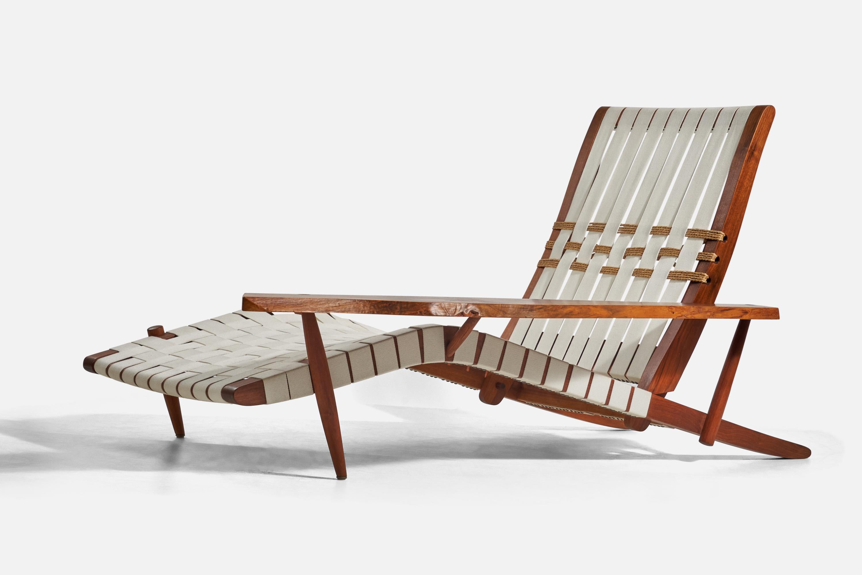 Mid-Century Modern George Nakashima, Long Chair, American Black Walnut, Cotton Webbing, Usa, 1960s For Sale