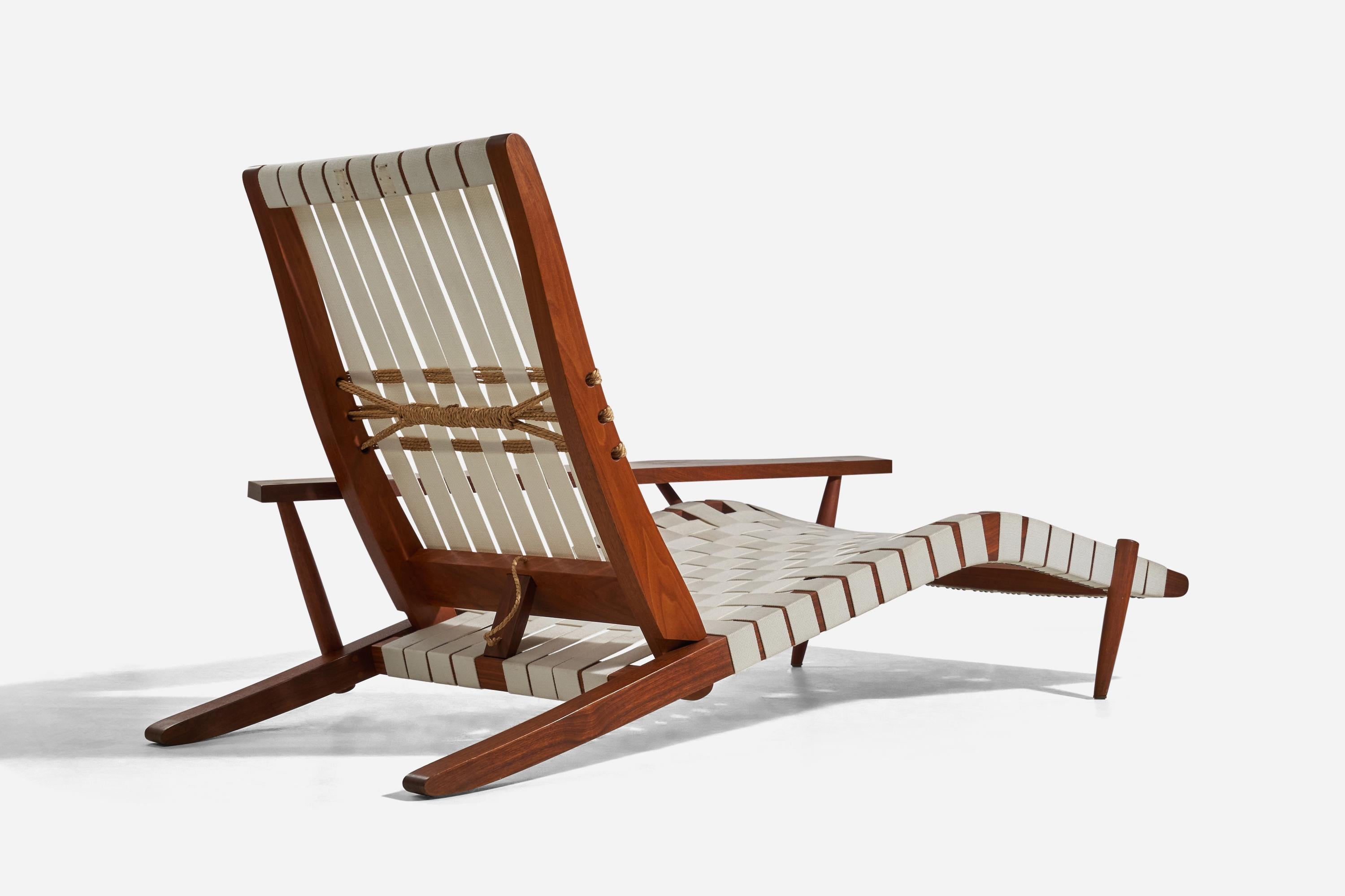 Mid-20th Century George Nakashima, Long Chair, American Black Walnut, Cotton Webbing, Usa, 1960s For Sale
