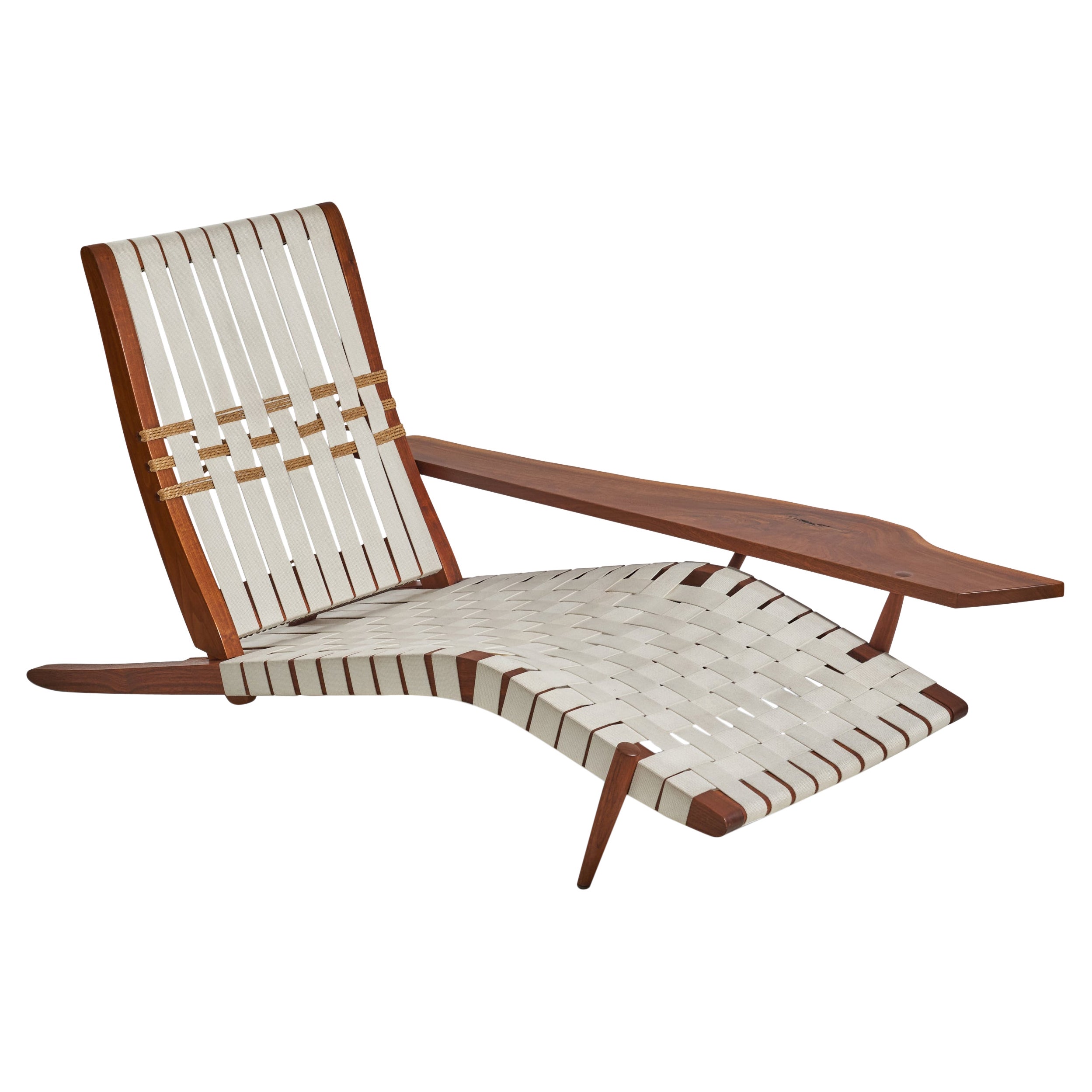 Chaise longue George Nakashima, noyer noir américain, sangles en coton, États-Unis, années 1960