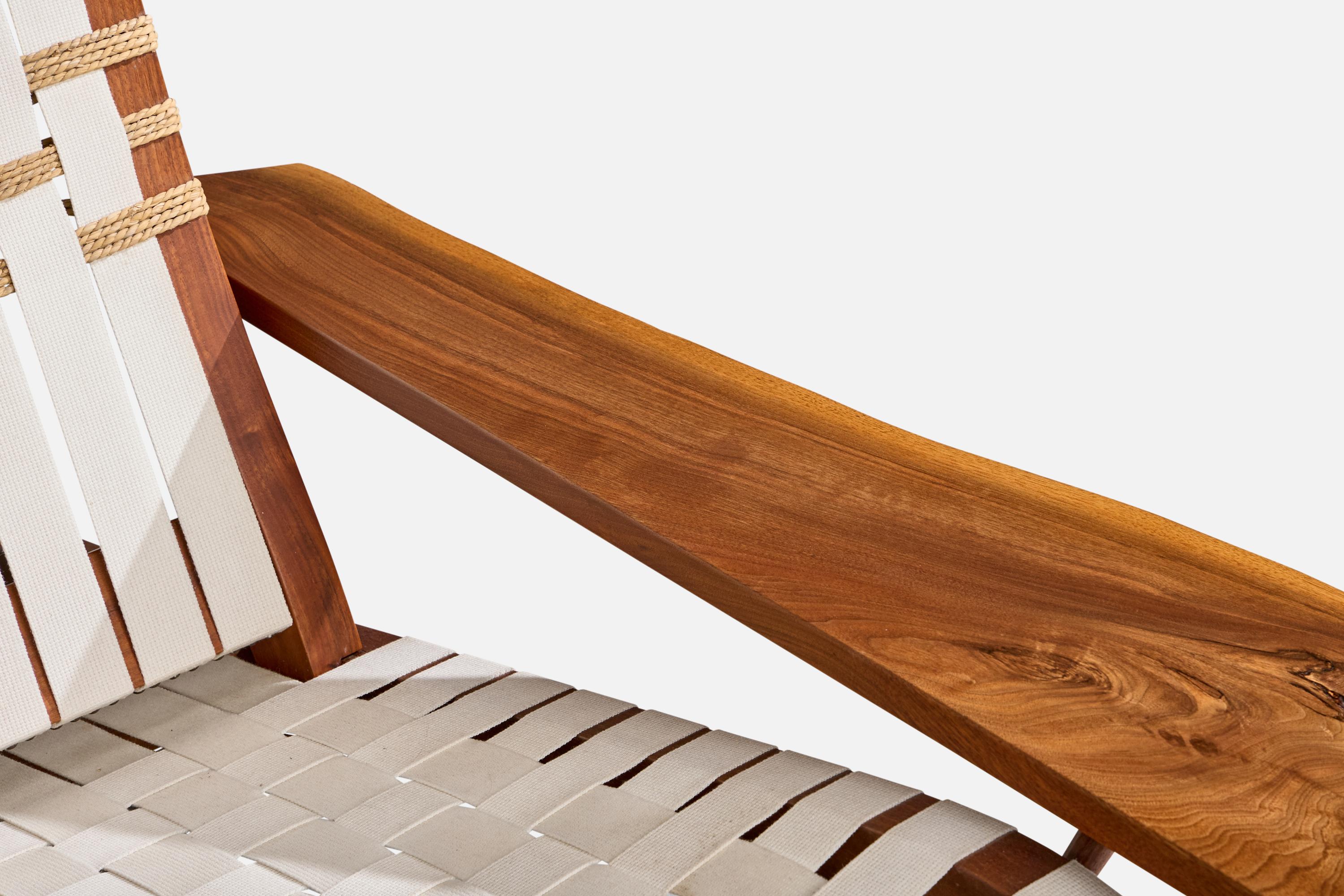 George Nakashima, Long Chair, Walnut, Cotton, Japan, 1980s For Sale 6