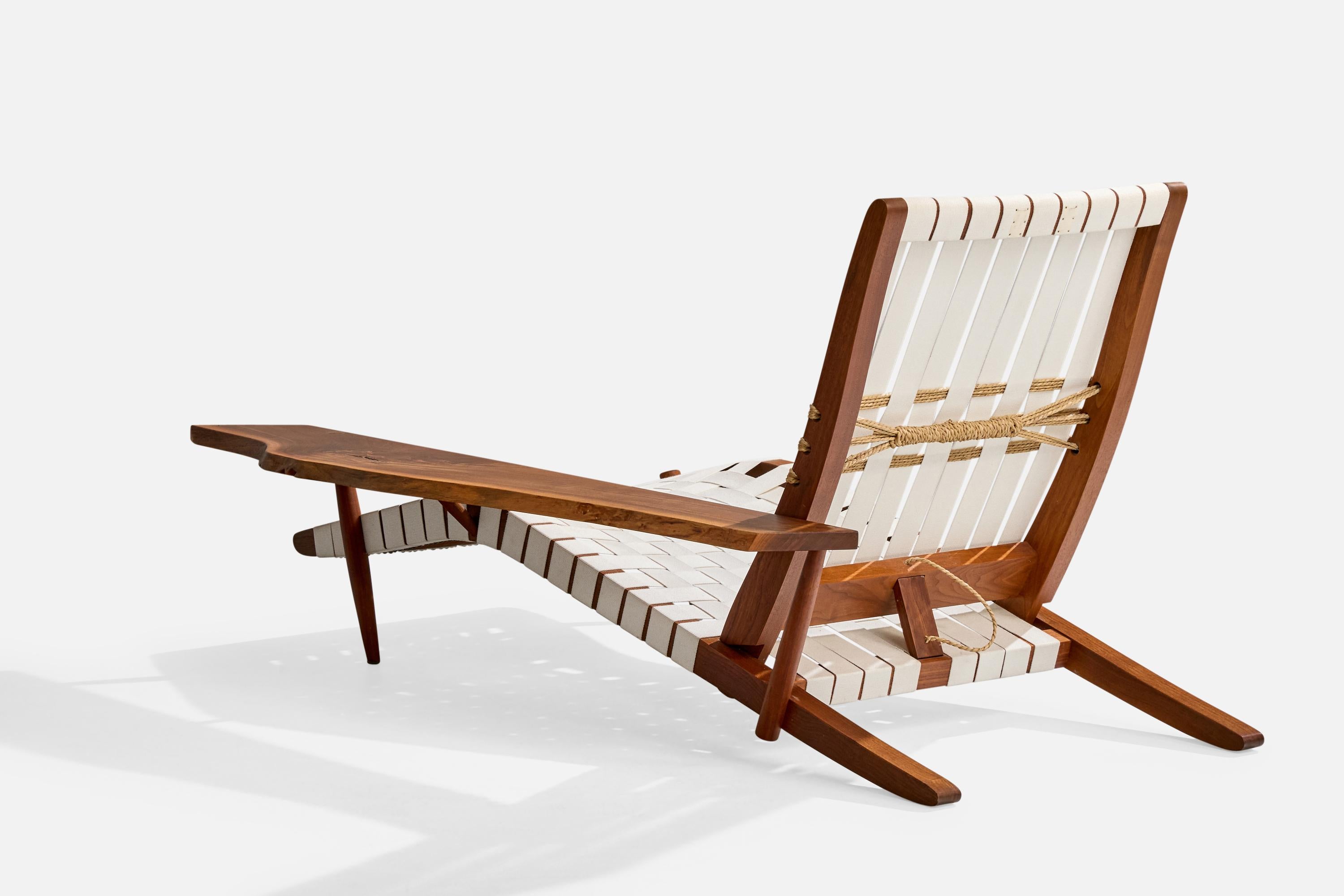 Late 20th Century George Nakashima, Long Chair, Walnut, Cotton, Japan, 1980s For Sale