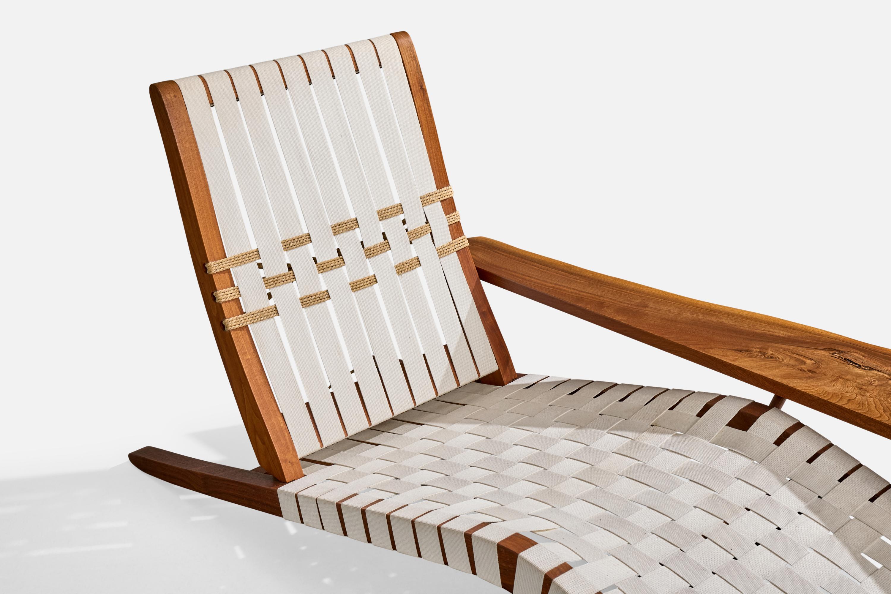 George Nakashima, Long Chair, Walnut, Cotton, Japan, 1980s For Sale 2