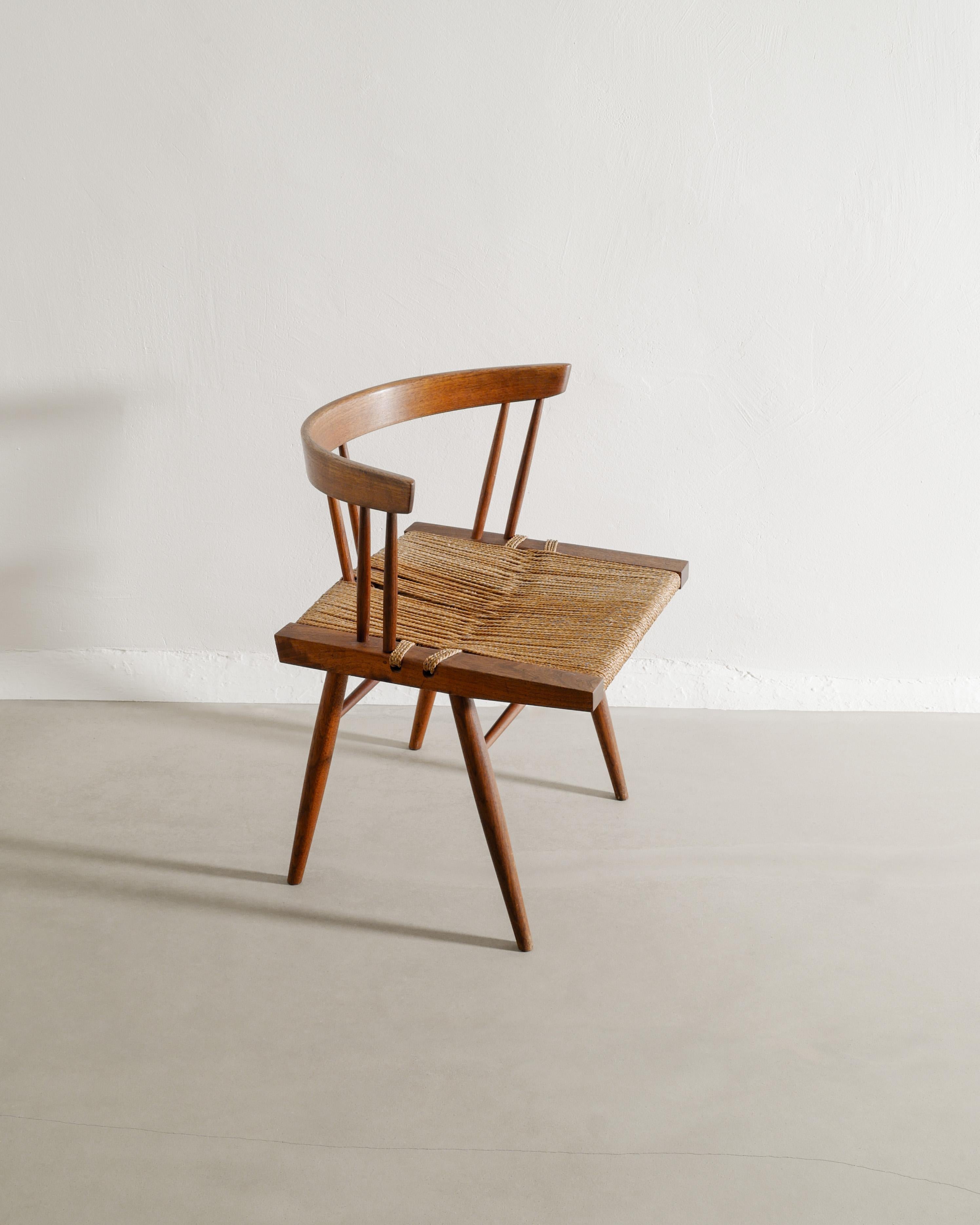 Mid-Century Modern George Nakashima Mid Century Wooden Walnut Grass Straw Dining Office Chair 1960s For Sale