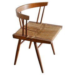 Vintage George Nakashima Mid Century Wooden Walnut Grass Straw Dining Office Chair 1960s