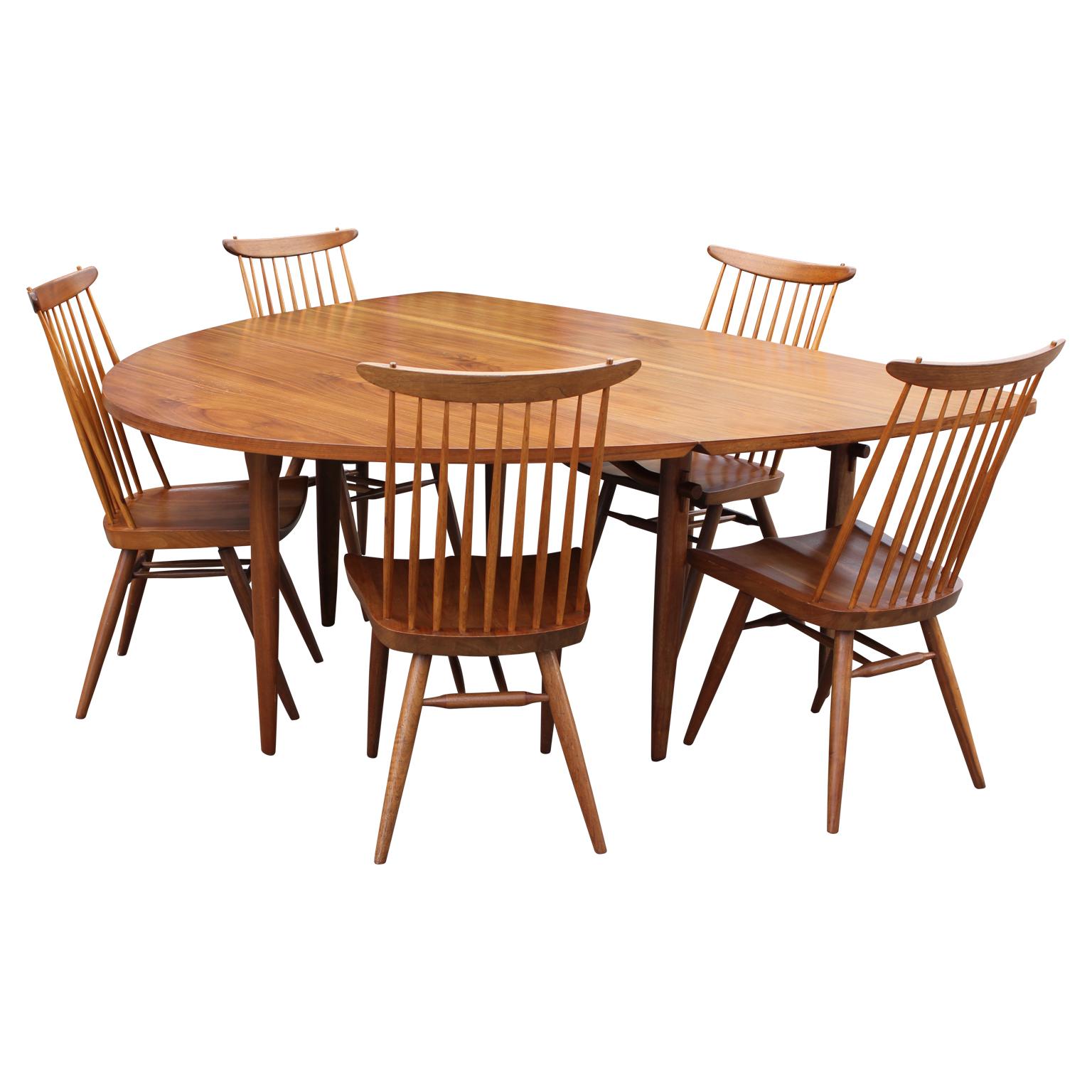 Modern George Nakashima Model 793 Widdicomb Dining Table and New Chair Set of Five