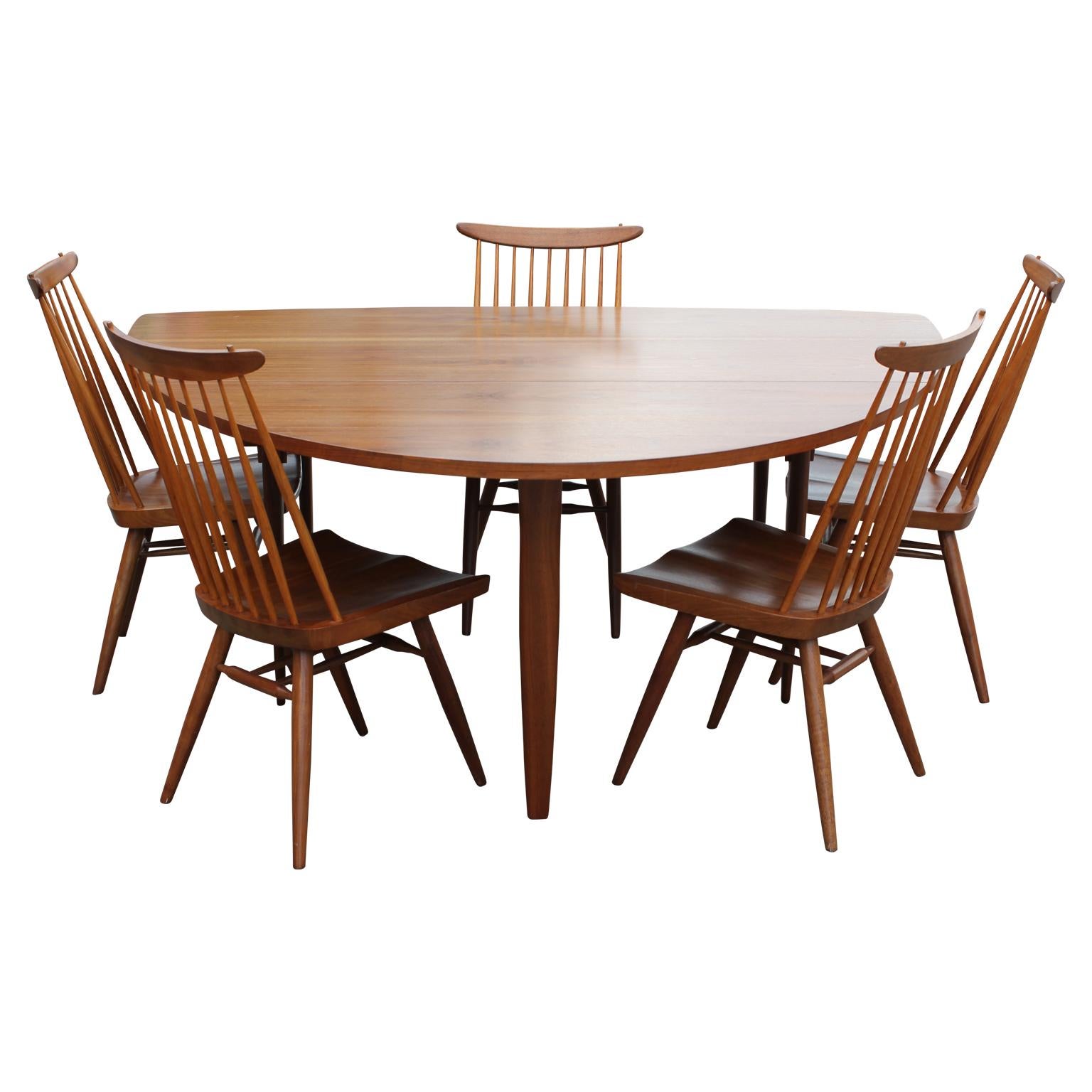George Nakashima Model 793 Widdicomb Dining Table and New Chair Set of Five