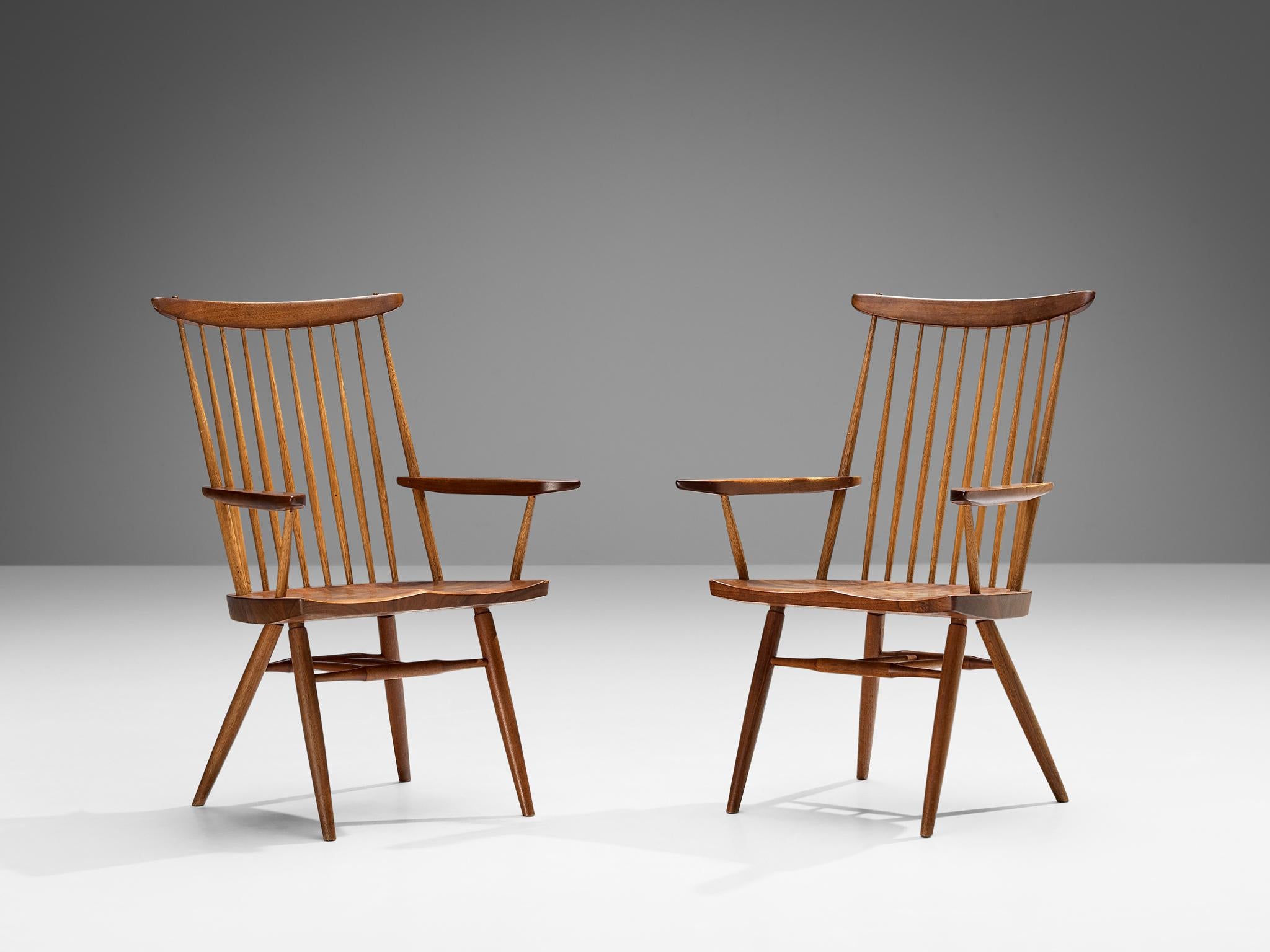 George Nakashima Pair of 'New' Armchairs in Walnut and Hickory  4