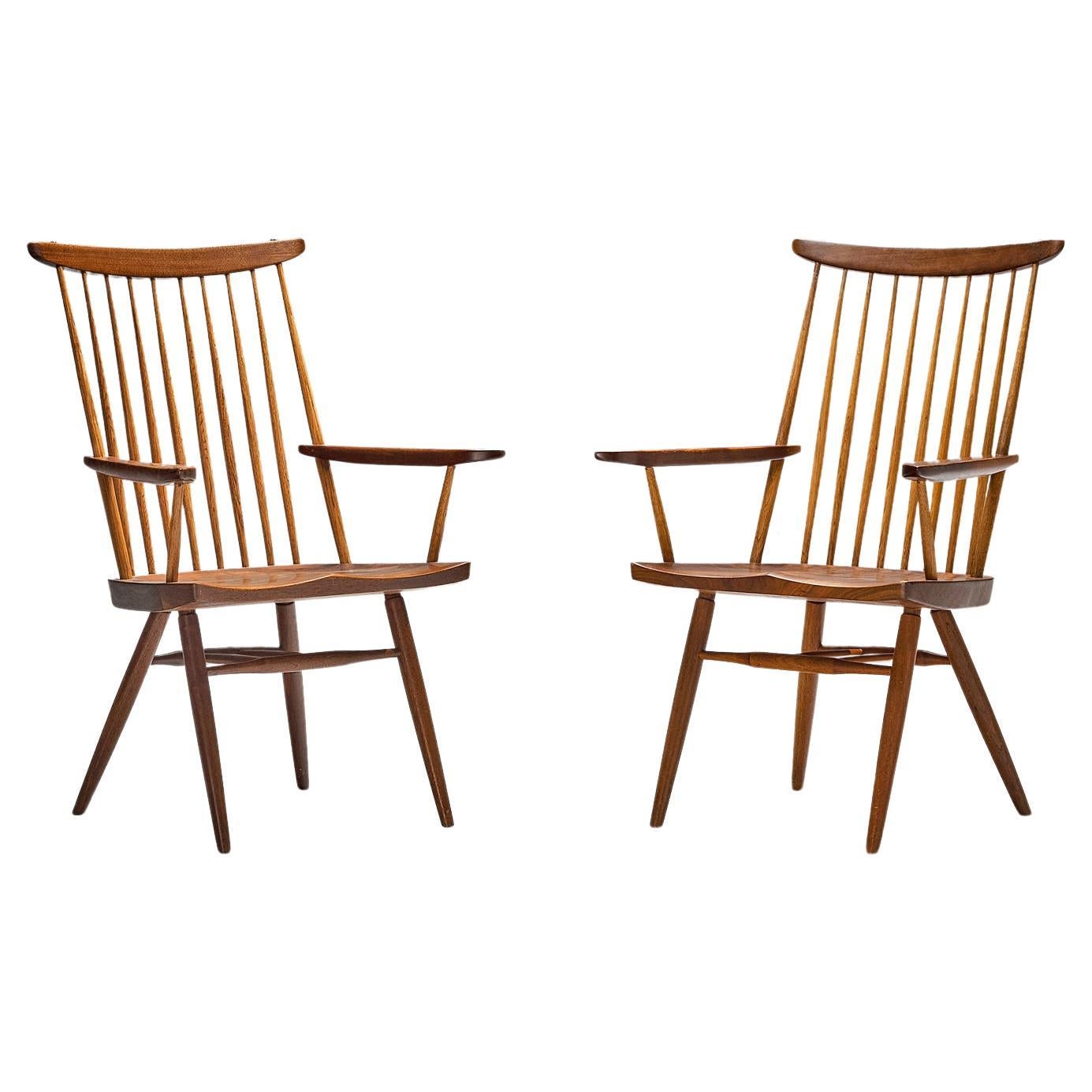 George Nakashima 'New' Armchairs in Walnut and Hickory 