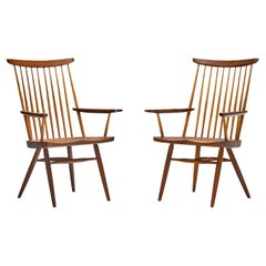 Retro George Nakashima 'New' Armchairs in Walnut and Hickory 