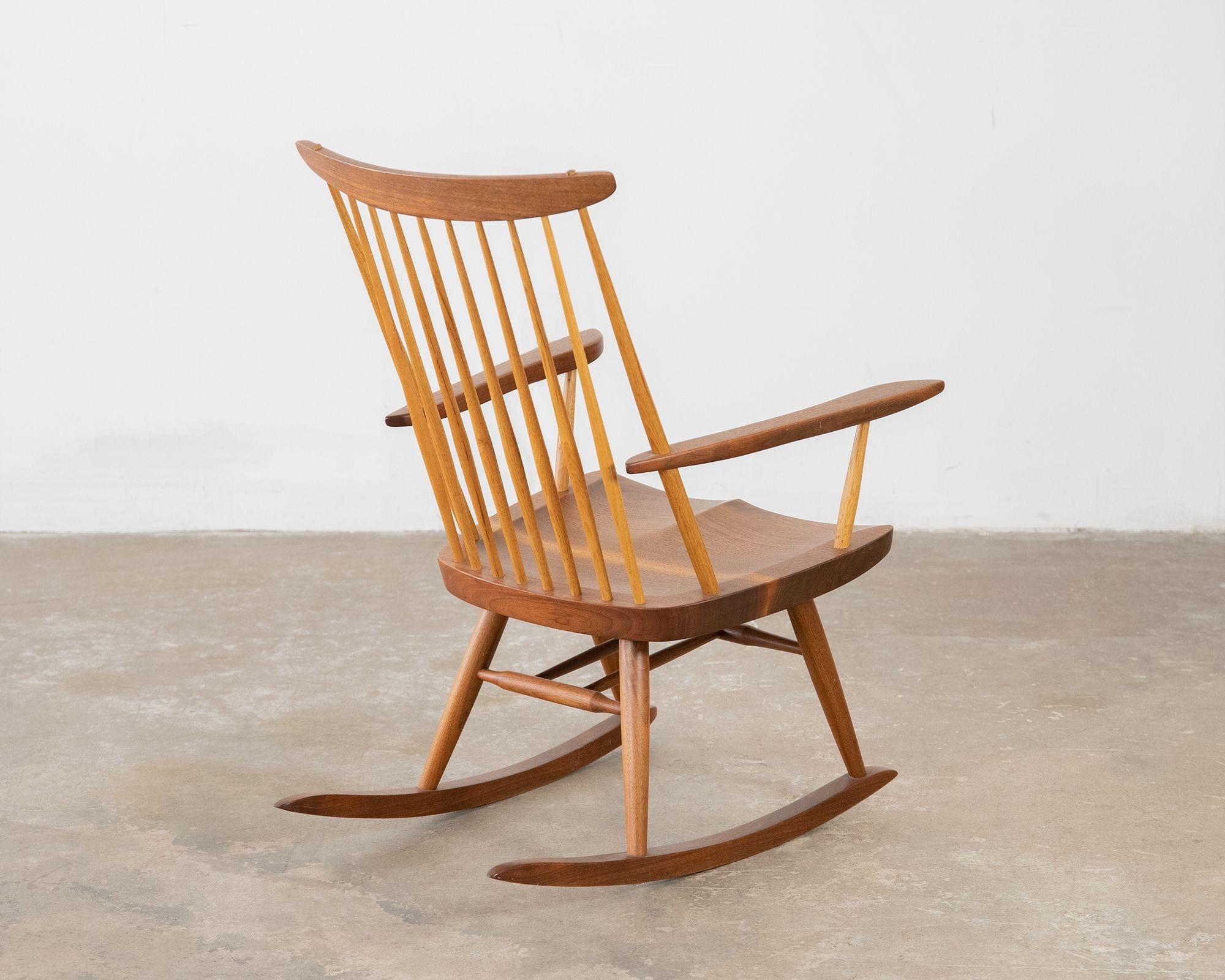 George Nakashima New Chair Rocker in American Black Walnut and Hickory Signed 8