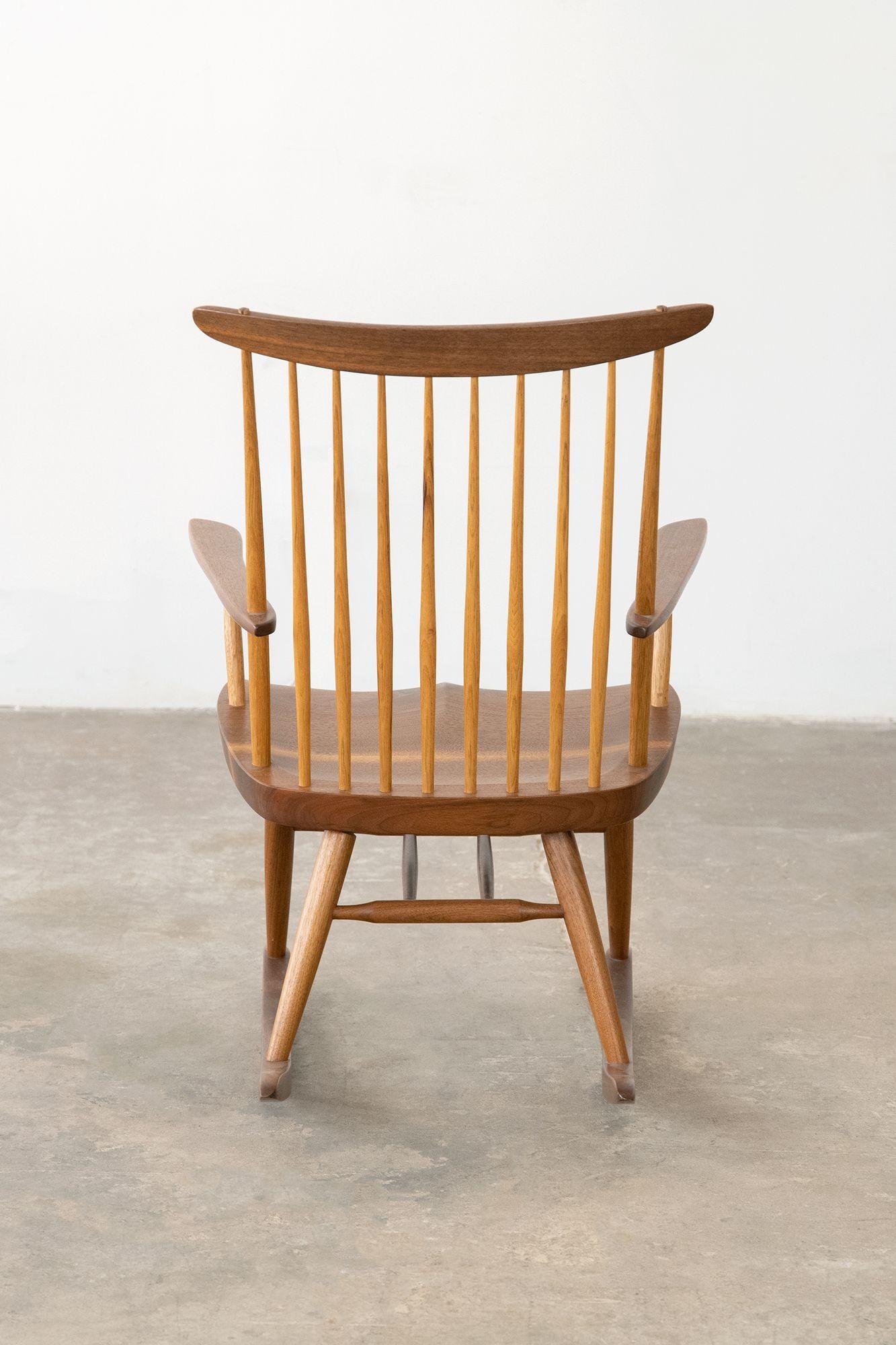 George Nakashima New Chair Rocker in American Black Walnut and Hickory Signed 9