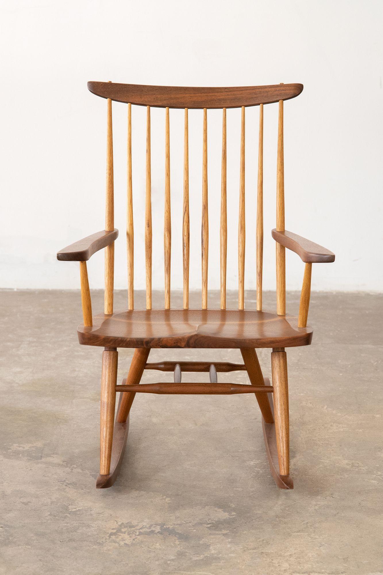 George Nakashima New Chair Rocker in American Black Walnut and Hickory Signed 10