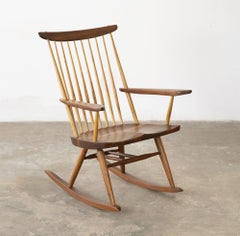 George Nakashima New Chair Rocker in American Black Walnut and Hickory Signed