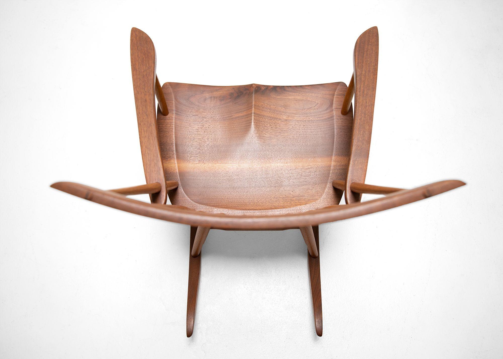 Hand-Carved George Nakashima New Chair Rocker in American Black Walnut and Hickory Signed