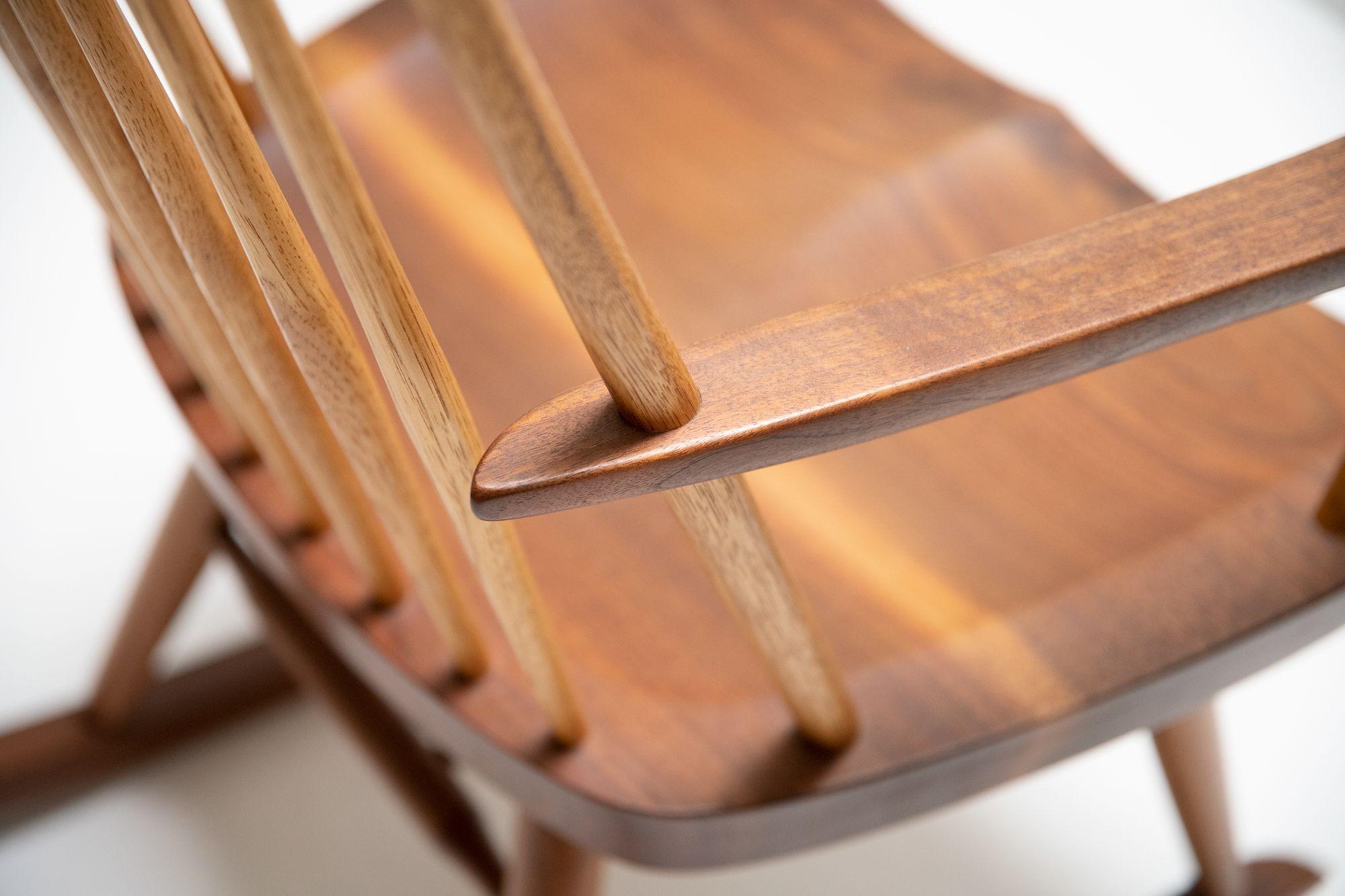 George Nakashima New Chair Rocker in American Black Walnut and Hickory Signed In Good Condition In Dallas, TX