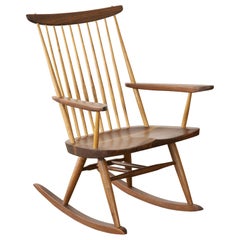 George Nakashima Nuova Sedia a Dondolo in Noce Nero Americano e Hickory Firmata