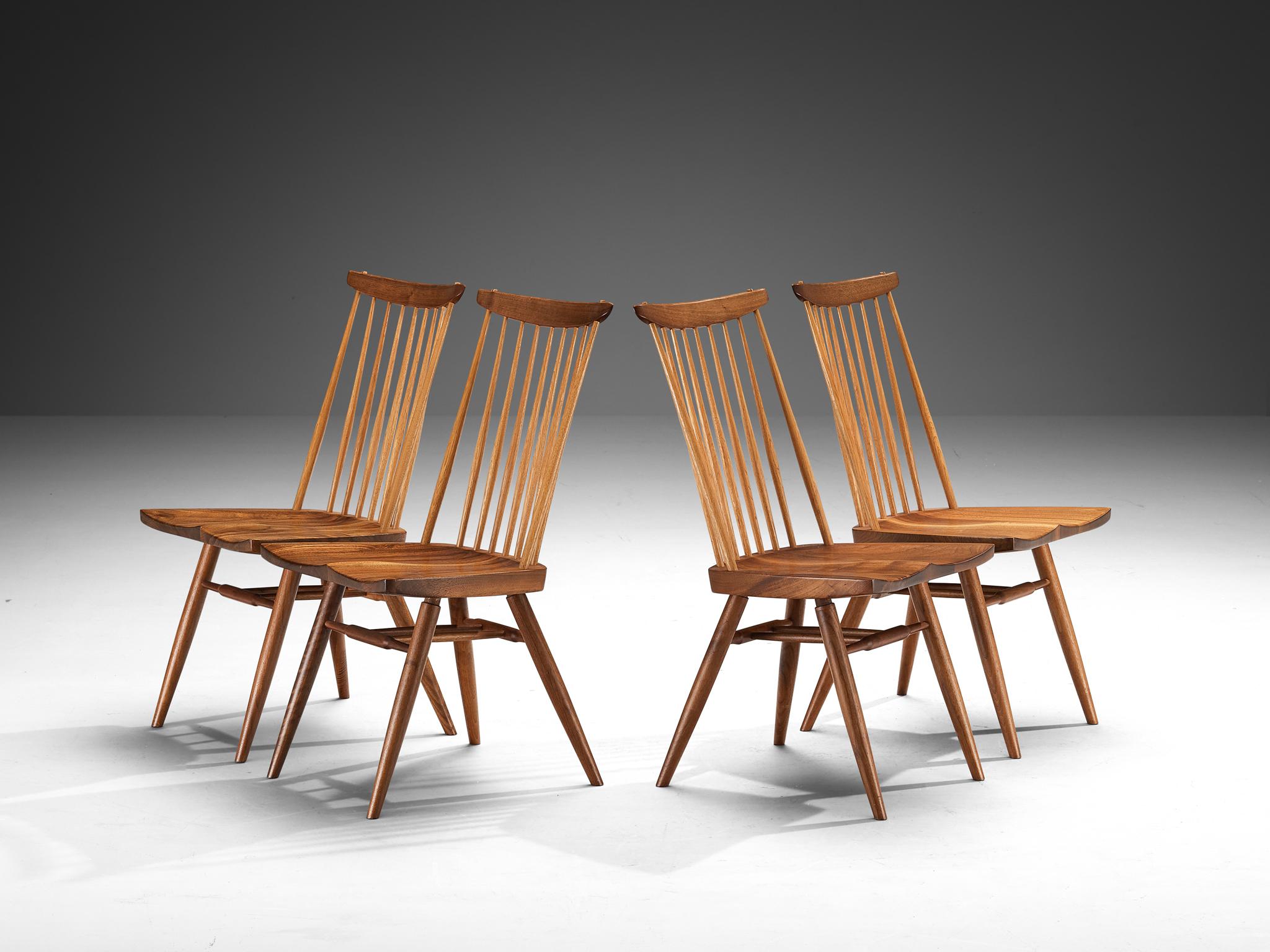 George Nakashima, ‘New’ dining chairs, American black walnut, hickory, United States, 1975 

With regard to its essential form, material use, and woodwork, this ‘New’ dining chair is a testimony to George Nakashima's expert craftsmanship and