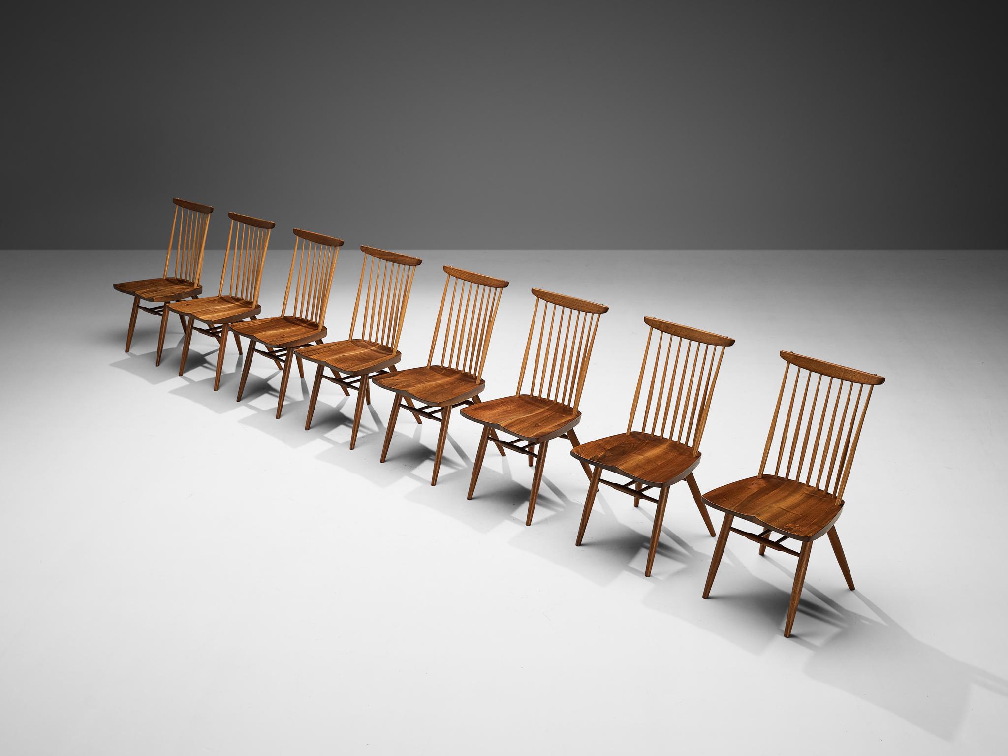 Mid-Century Modern George Nakashima 'New' Dining Chairs in Walnut and Hickory