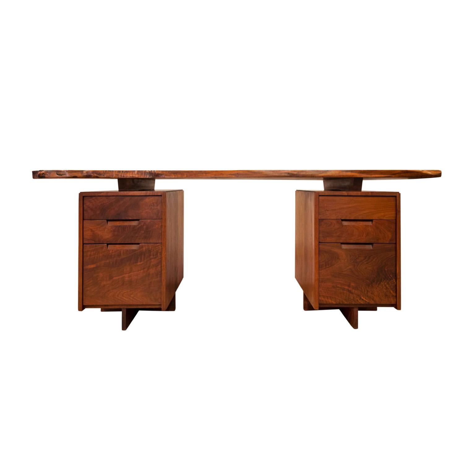 American George Nakashima Rare Free-Edge Double Pedestal Desk in Walnut, 1950s