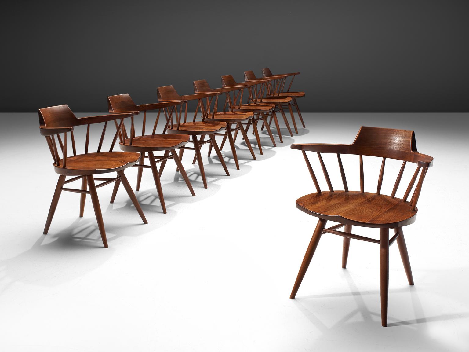 American George Nakashima Rare Set of Eight 'Captain' Chairs