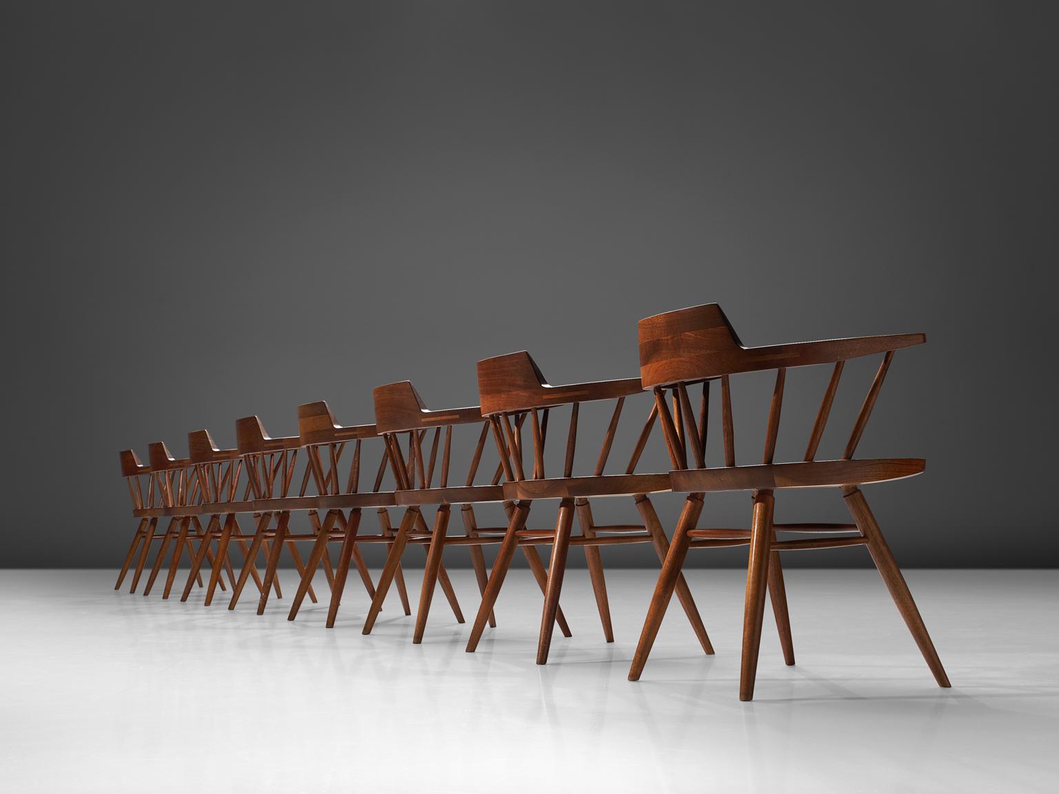 George Nakashima Rare Set of Eight 'Captain' Chairs im Zustand „Gut“ in Waalwijk, NL
