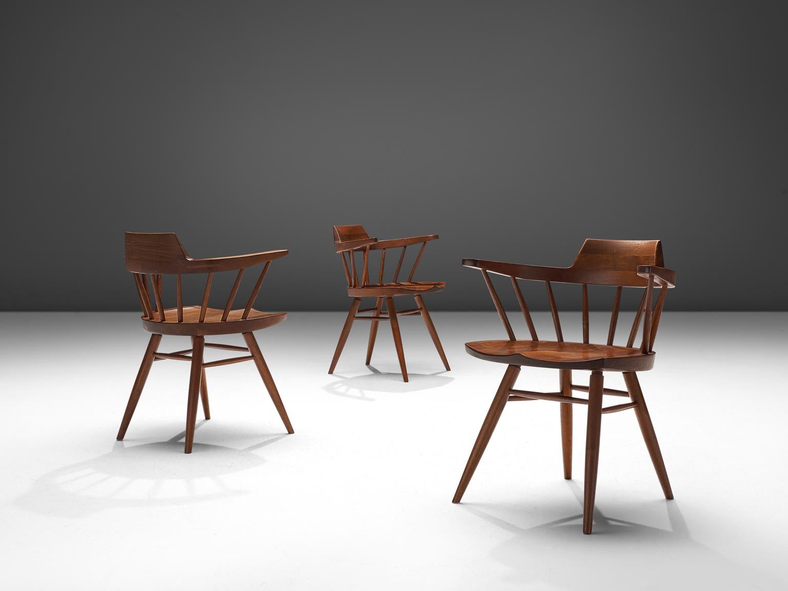 Late 20th Century George Nakashima Rare Set of Eight 'Captain' Chairs