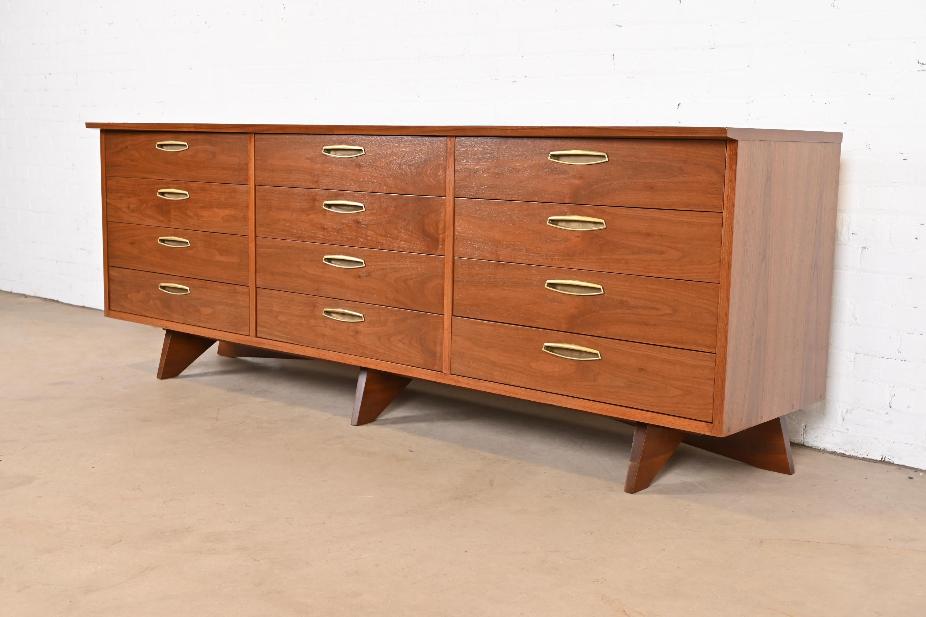 American George Nakashima Sculpted Walnut Dresser for Widdicomb, Newly Restored For Sale