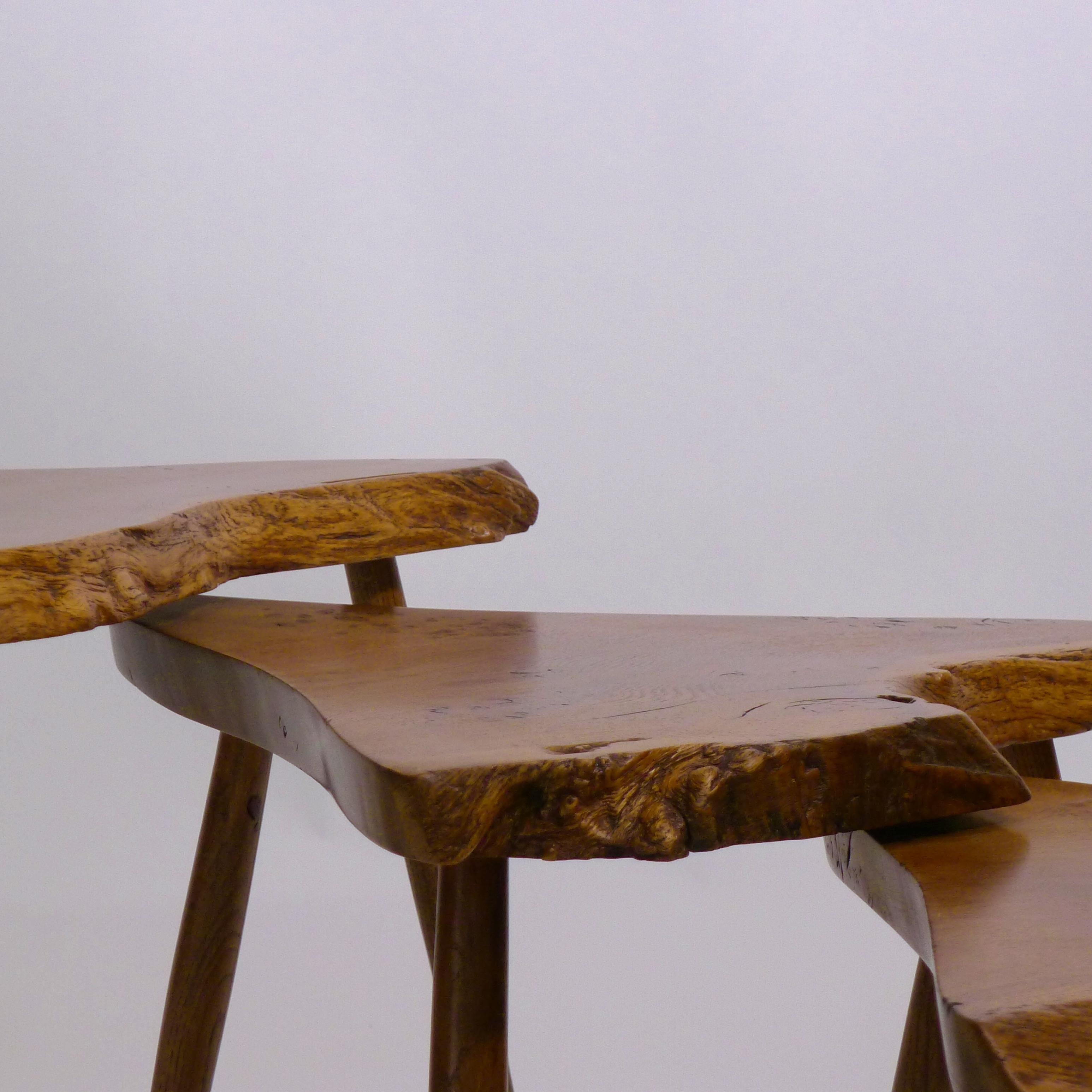 George Nakashima, Set of 3 Oak and Burl Oak Nesting Tables, 1960 in vendita 2