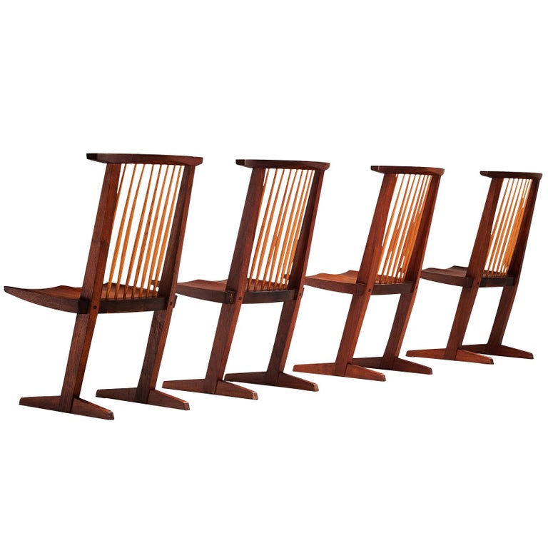 George Nakashima Set of Four 'Conoid' Chairs in Walnut