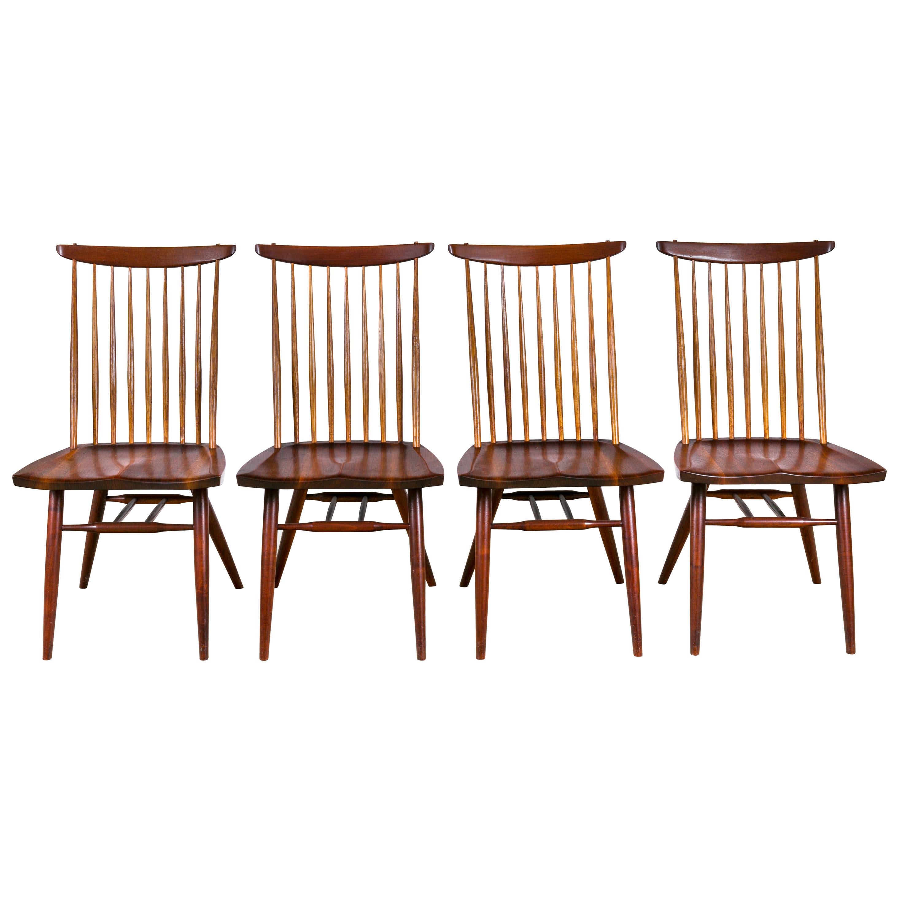George Nakashima Set of Four Walnut and Oak "New Chairs", USA 1960s