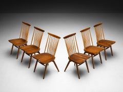 George Nakashima Satz von sechs 'New' Esszimmerstühlen aus Nussbaum und Hickoryholz