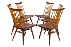 George Nakashima Set of Six Walnut and Hickory "New Chairs", USA 1965